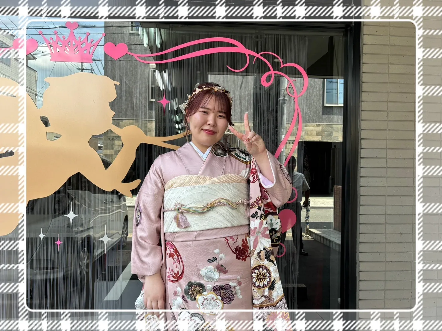 振袖　レンタル　奈良　前撮り　オシャレ　古典柄　ダスティピンク　目立つ　個性的