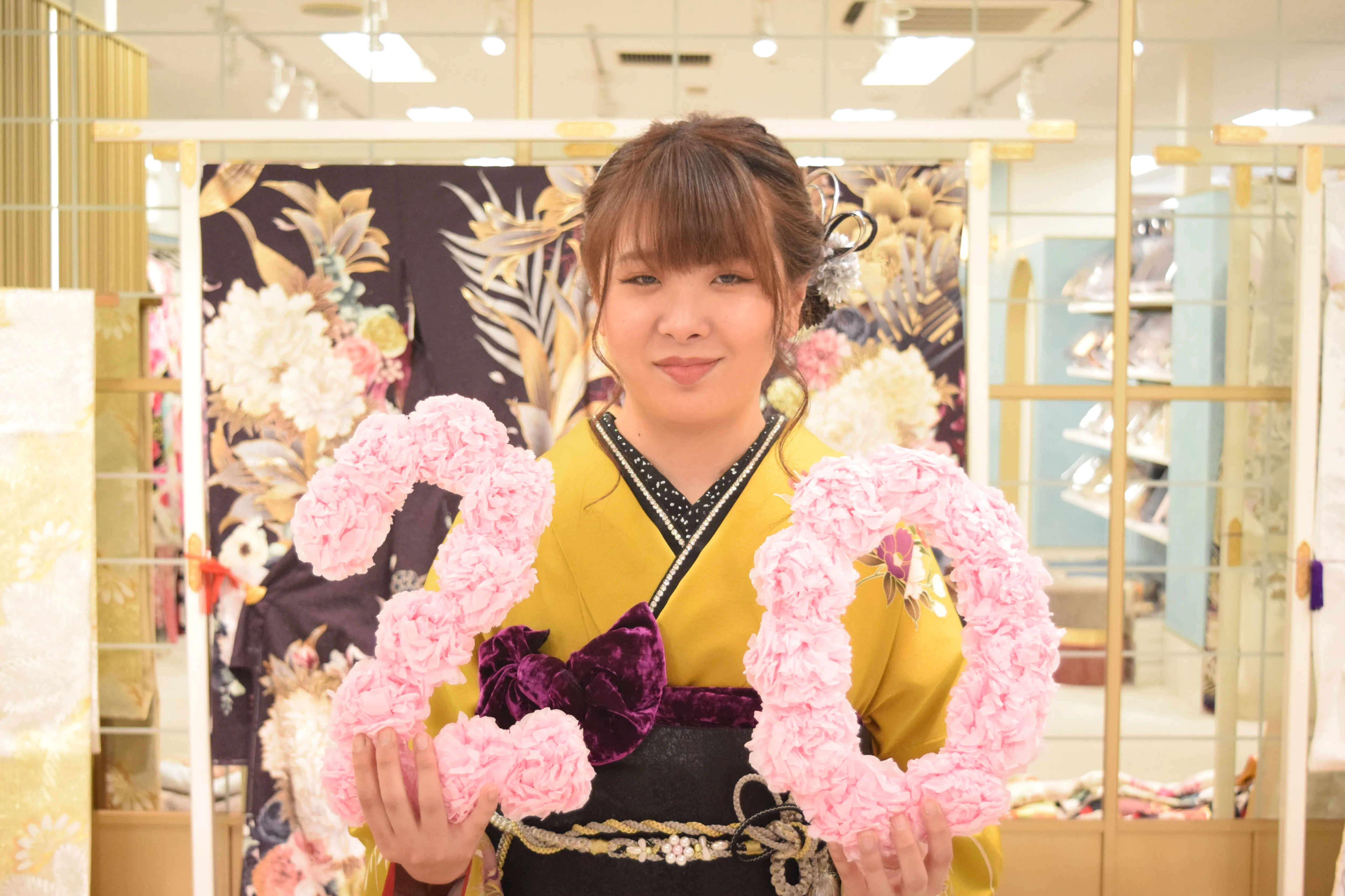 前撮り　振袖　撮影会　大阪　心斎橋　なんば　天王寺　人気　からし色　シンプル