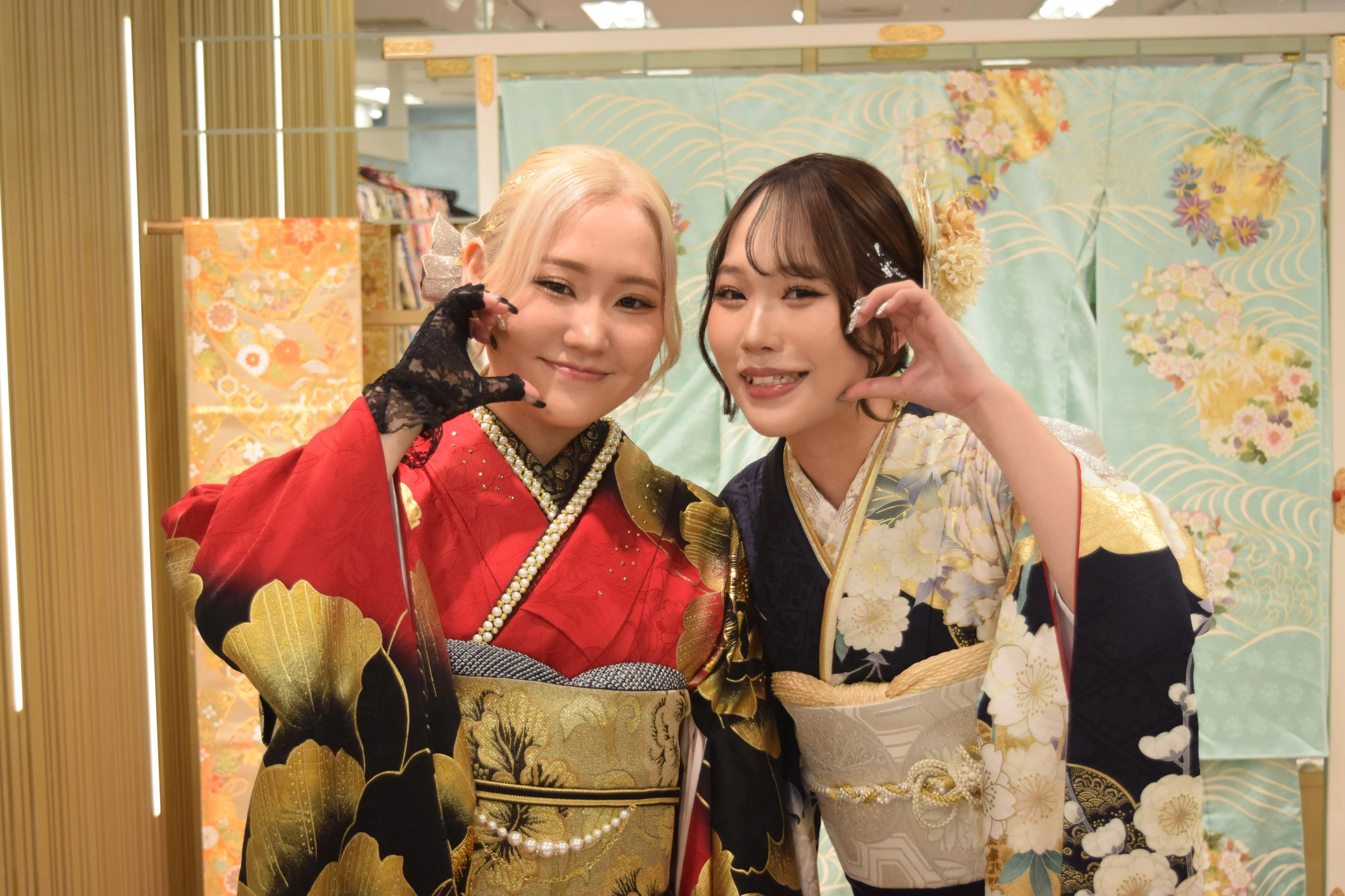振袖レンタル　成人式　お友達二人写し　なんば　心斎橋　天王子