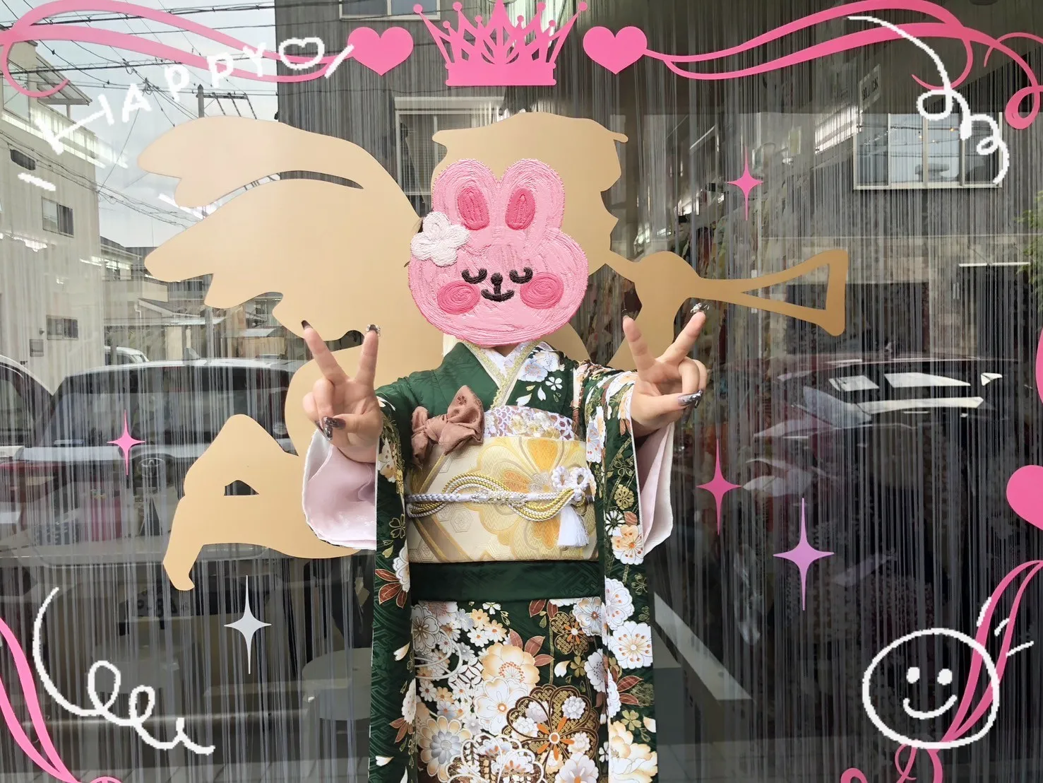 成人式　振袖　前撮り撮影会　可愛い　華やか　綺麗　緑　グリーン　金　ゴールド　リボン