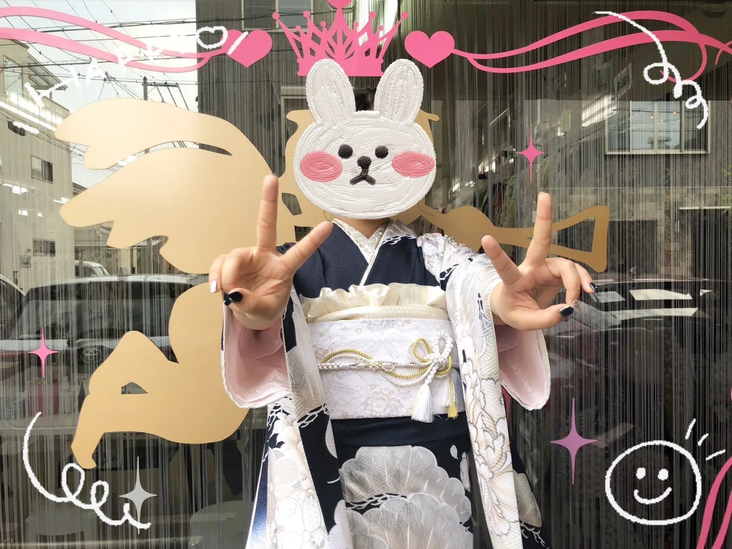 成人式　振袖　前撮り撮影会　可愛い　双子　紺　黒　シルバー　銀　華やか