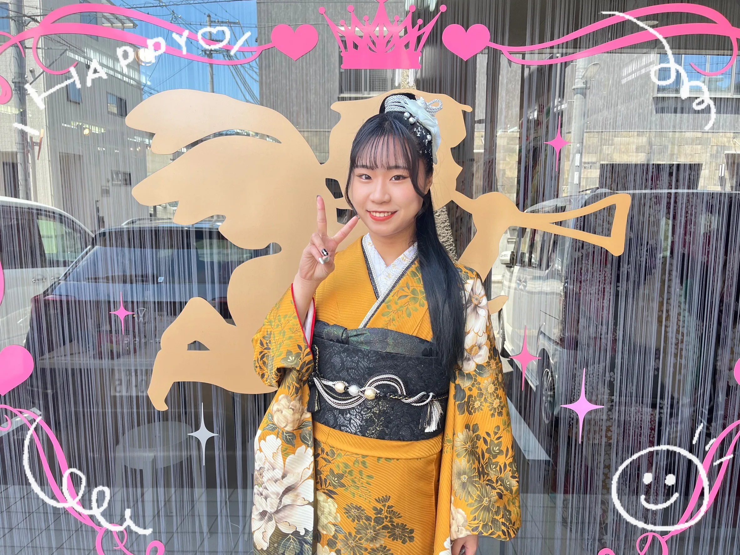 振袖　レンタル　奈良　振袖安い　ヴィンテージスタイル　からし/黒　牡丹柄　ノスタルジック　個性的振袖　人気　アンティーク調　ブーツスタイル