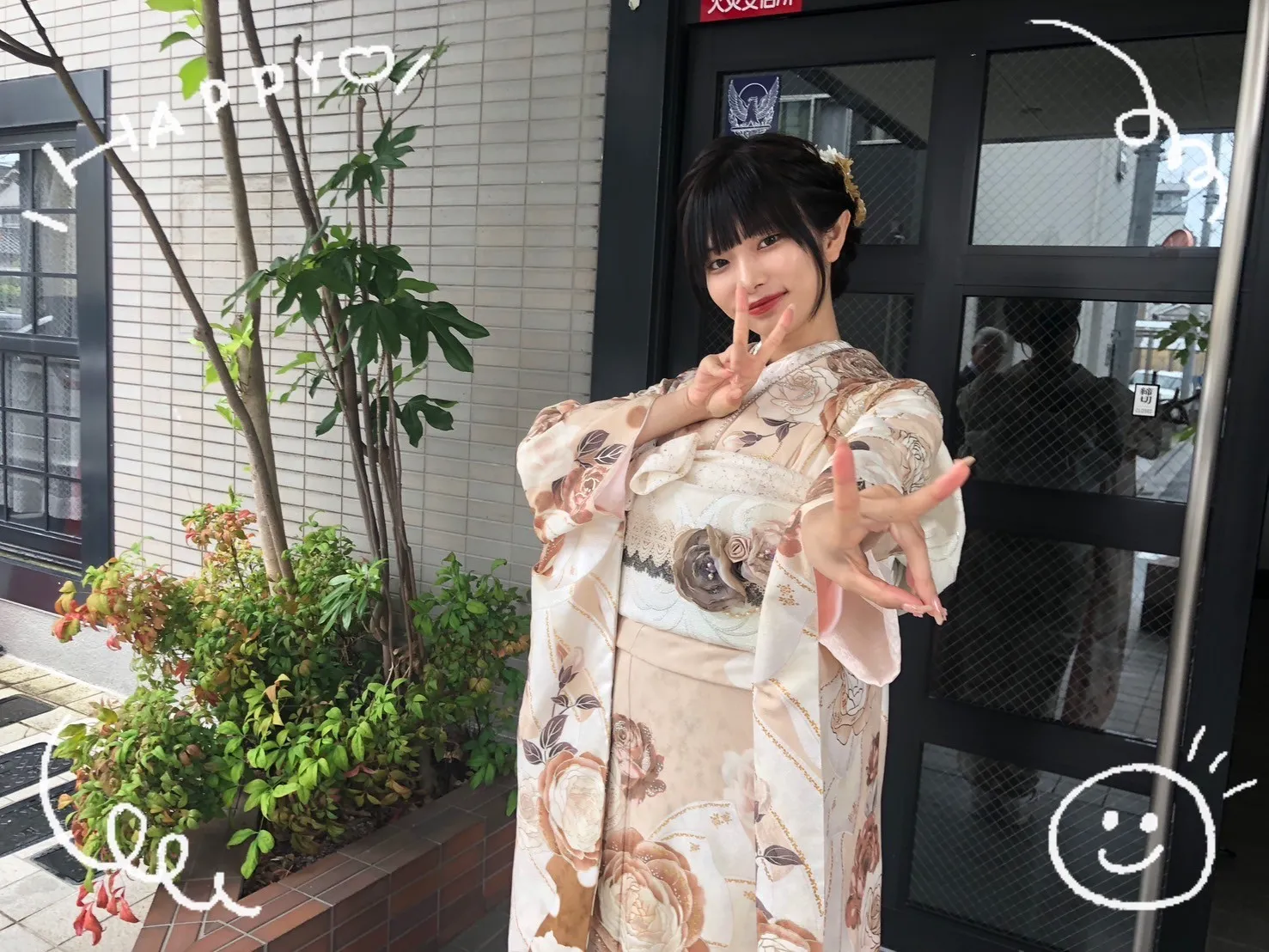振袖　レンタル　奈良　前撮り　ヘップバーン　ベージュ/淡色/くすみ　エレガント　お洒落