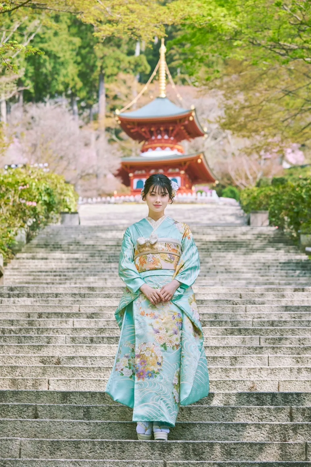 南琴奈　勝尾寺　なんば　大阪　心斎橋　天王寺　人気　振袖レンタル　成人式　水色　古典　かわいい