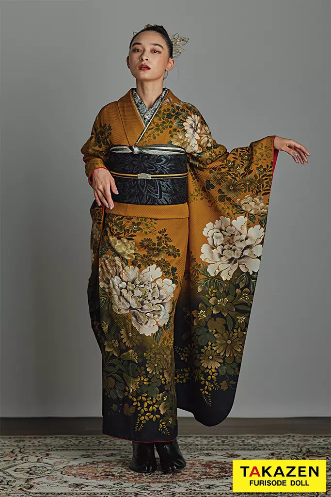 振袖レンタル　奈良　橿原　かわいい　おしゃれ　個性派　かわいい　かっこいい　くすみ　イマドキ　からし色　からし振袖