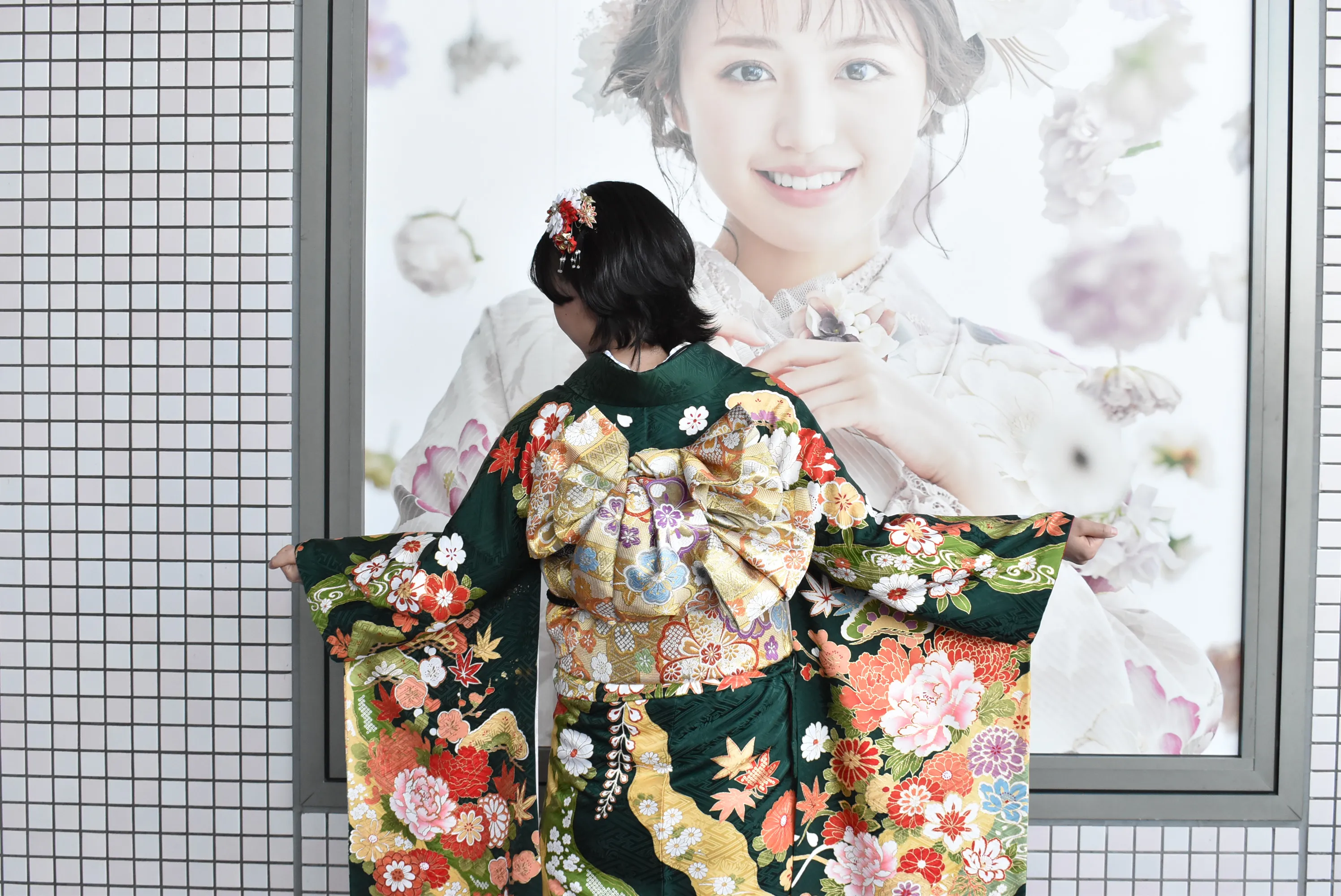 2024年　成人式前撮り撮影会　TAKAZEN堺店　古典柄　緑振袖　かわいい