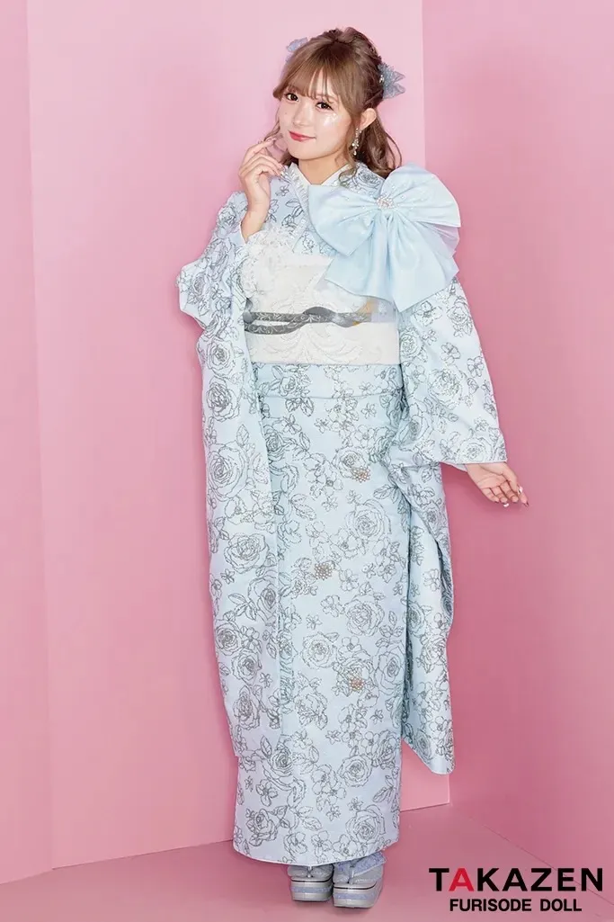 成人式　振袖　レンタル振袖　TAKAZENオリジナル　ヘップバーン　イマドキ振袖　可愛い　キラキラ　シュシュ