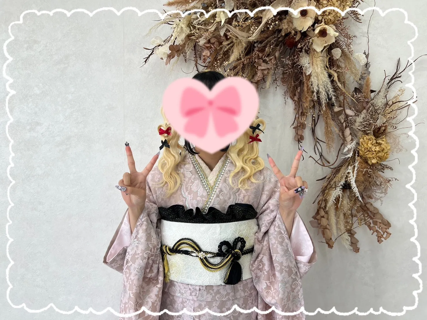 振袖　レンタル　橿原　前撮り　くすみカラーガーリー　くすみピンク　総レース　ゆめかわいい　量産型　おしゃれ　