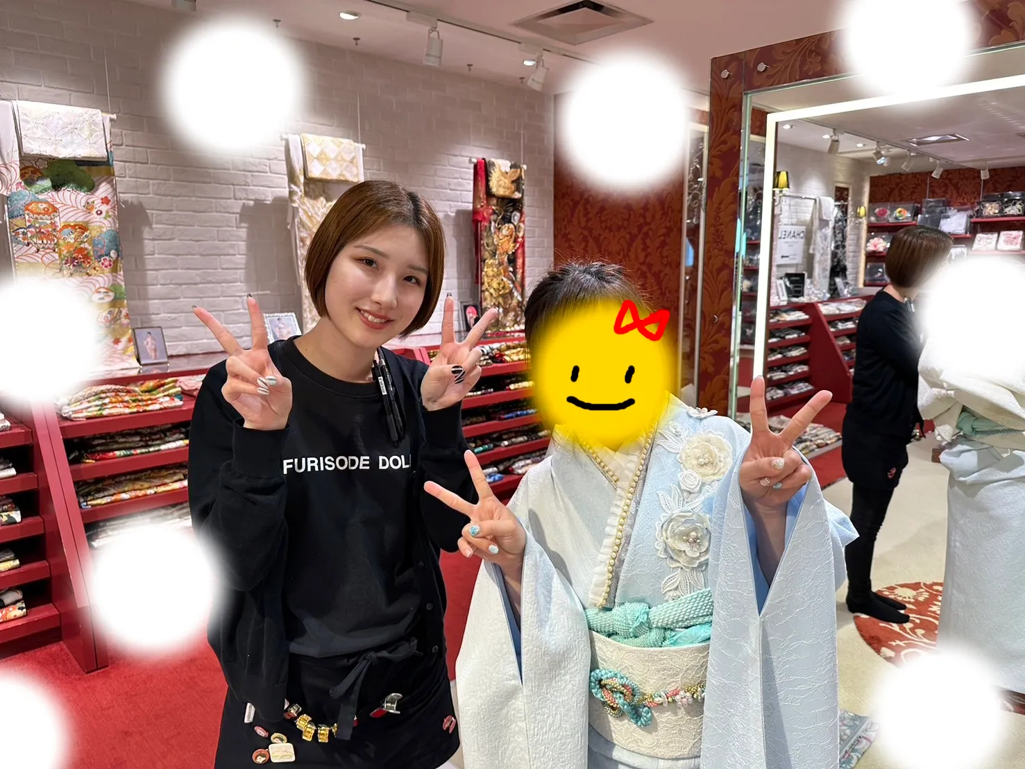 振袖レンタル　成人式　前撮り　ミニョン　立体花　水色　かわいい　くすみ