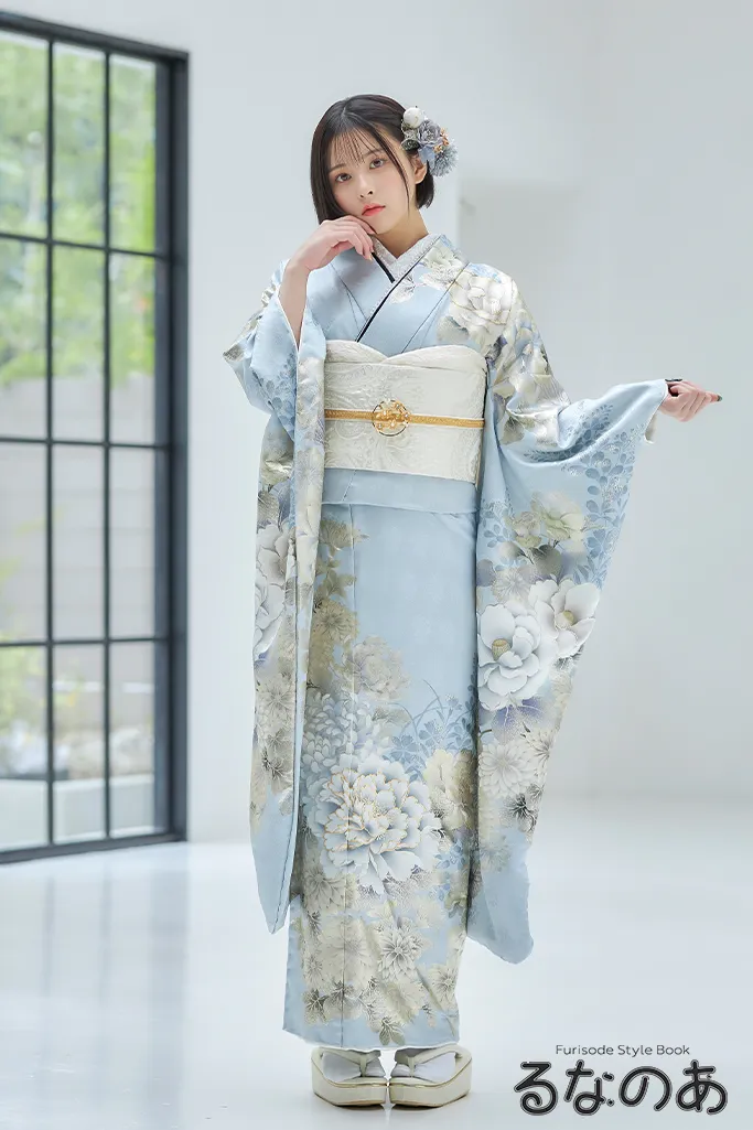 くすみカラーガーリー 水色/パステルカラー 牡丹柄 爽やか かわいい  