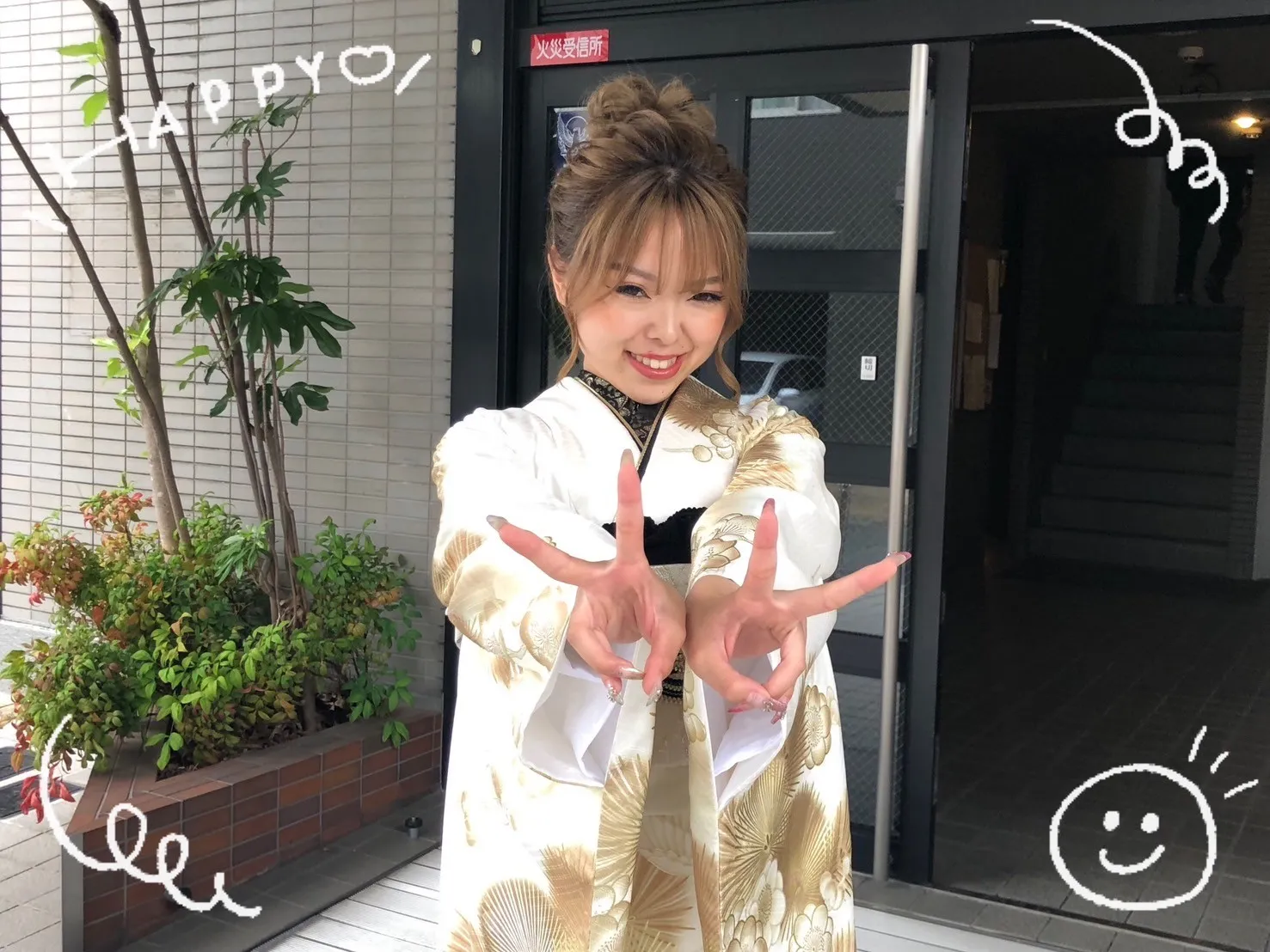 振袖　レンタル　奈良　前撮り　粋古典　白/金/ゴールド　鶴柄/針松　シック　かっこいい　大人っぽい　金彩