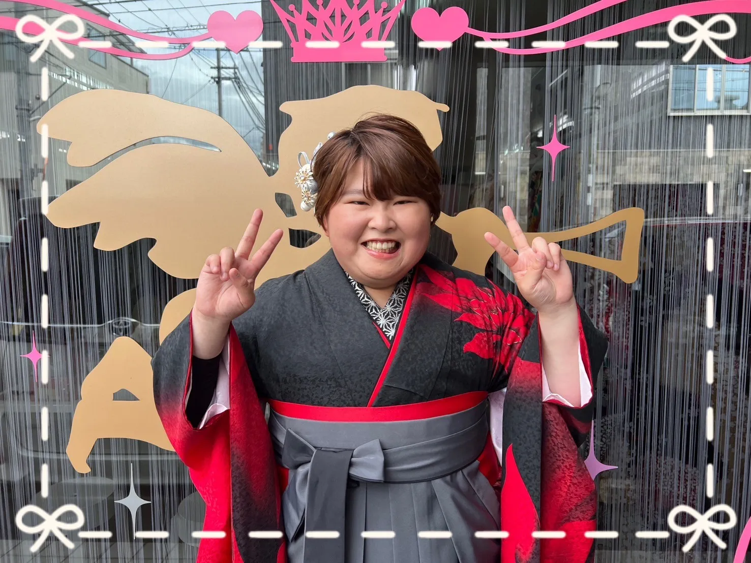 振袖　レンタル　奈良　前撮り　モード　黒/赤　大柄　シンプル　クール　ブーツスタイル　かっこいい