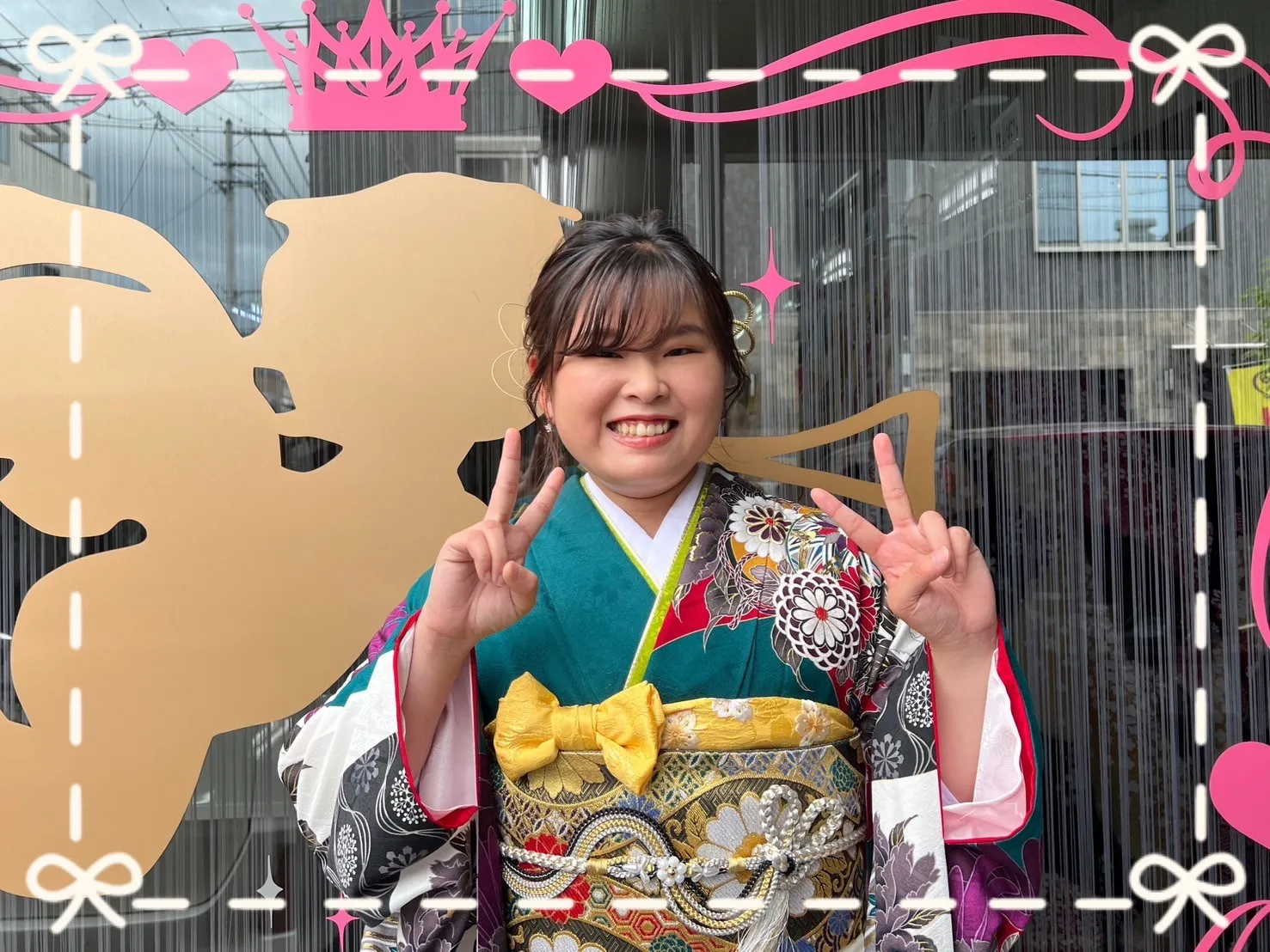振袖　レンタル　奈良　前撮り　緑色　和柄　正統派古典　王道　人気　伝統的