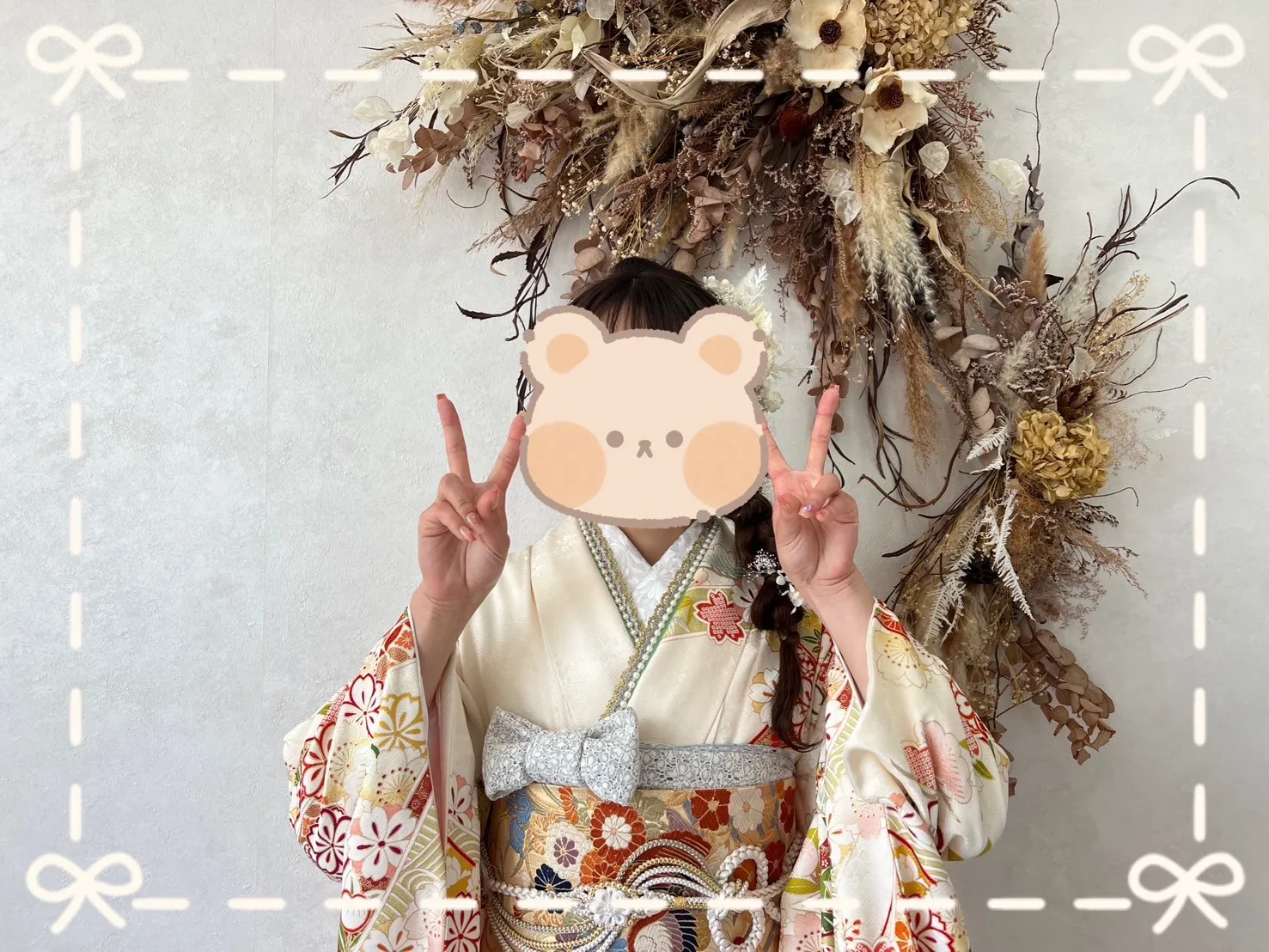 振袖　レンタル　橿原　前撮り　古典柄　豪華　白　クリーム