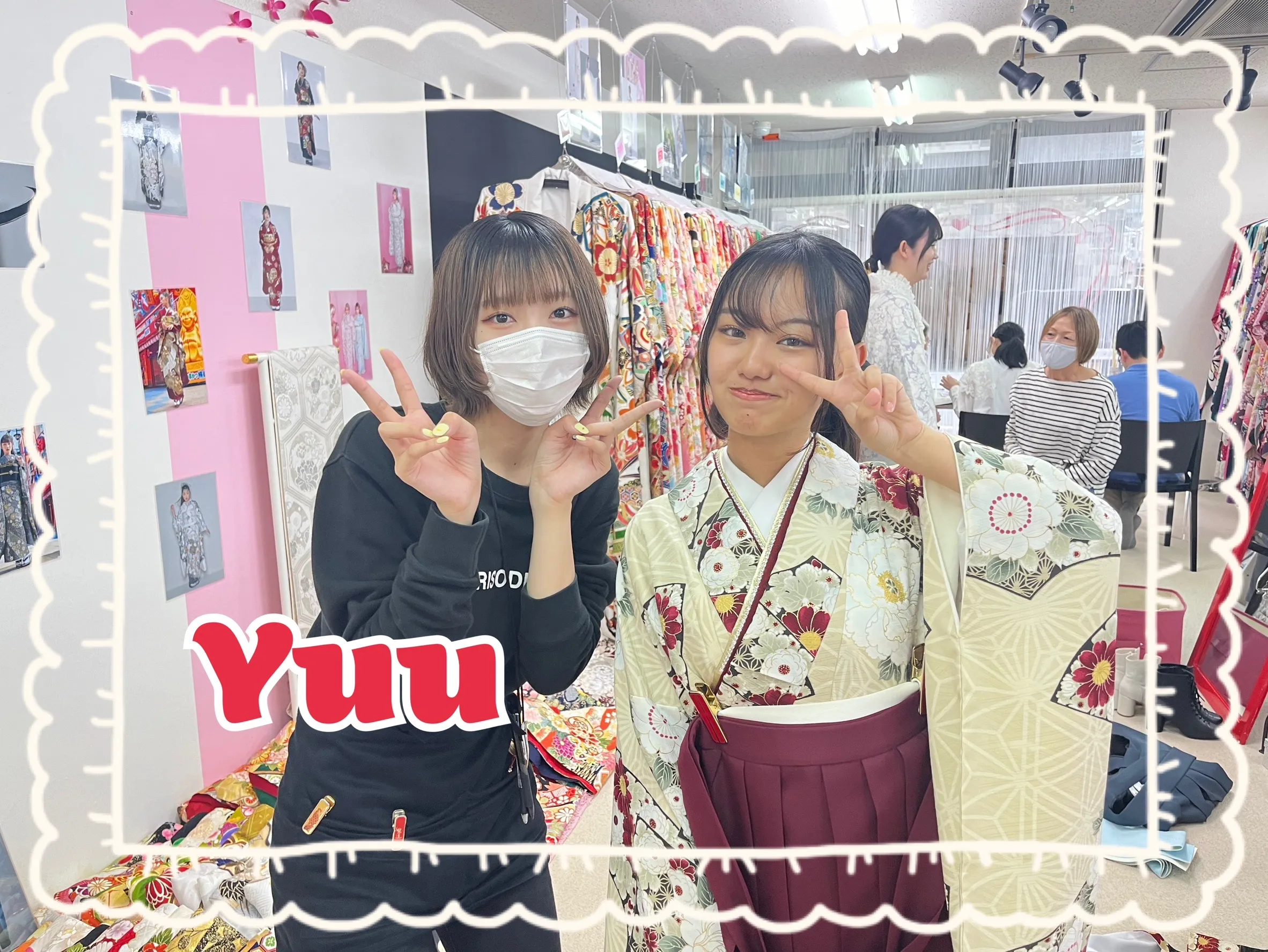 袴　レンタル　奈良　九重ブランド袴　古典柄　ベージュ/オフカラー　梅柄　王道　はんなり　統一感のある着こなし