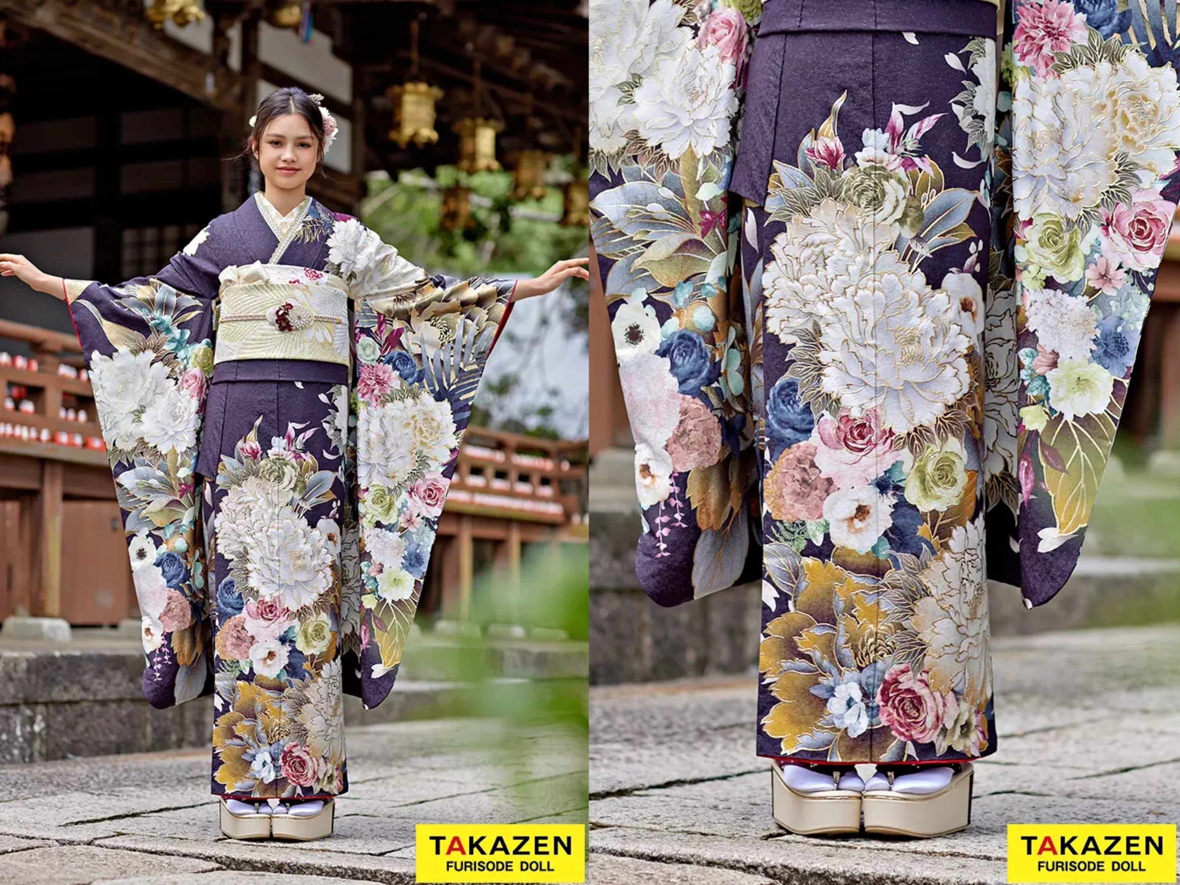 振袖　レンタル　奈良　振袖安い　最新作正統派古典　紫　牡丹柄/大柄　假屋崎省吾デザイン　豪華　華やか