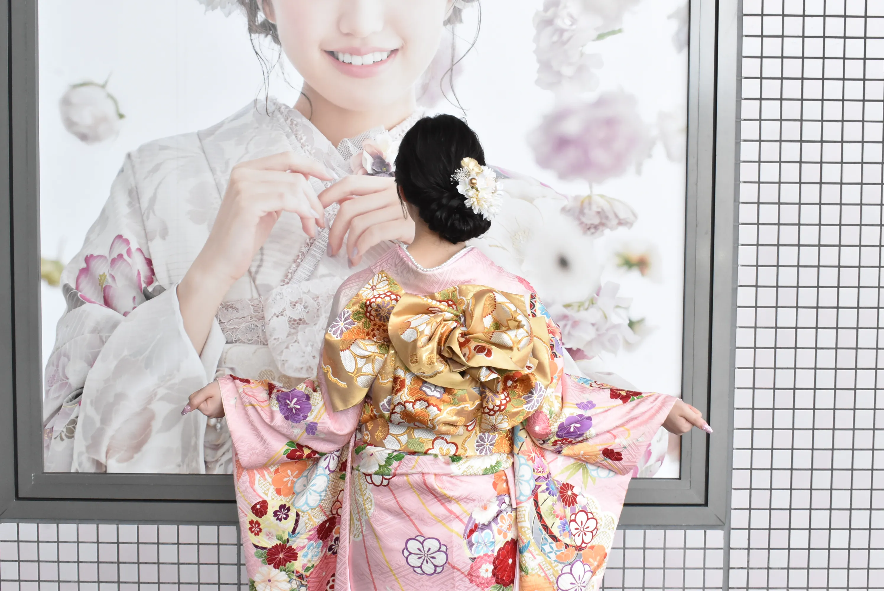 前撮り　写しま　ピンク　カワイイ　古典柄