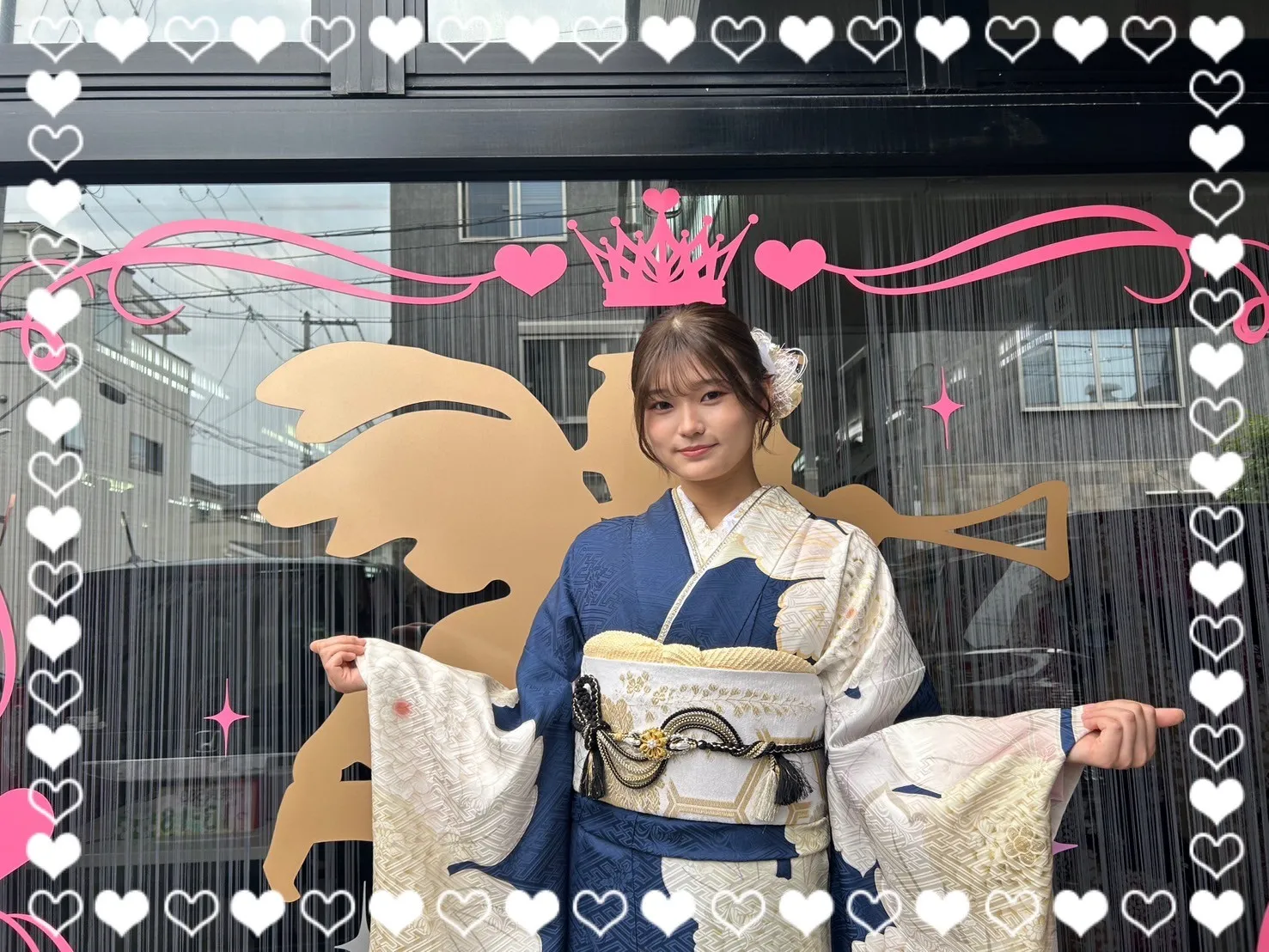振袖　レンタル　奈良　前撮り　正統派古典　青/紺/白　菊柄/大柄　シンプル　