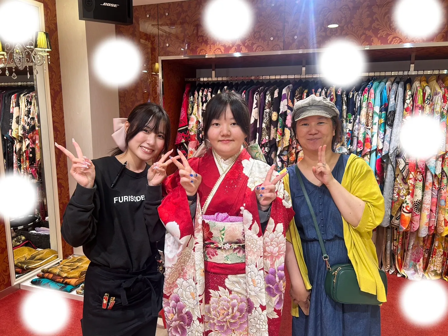 成人式　赤色振袖　キラキラ　梅田