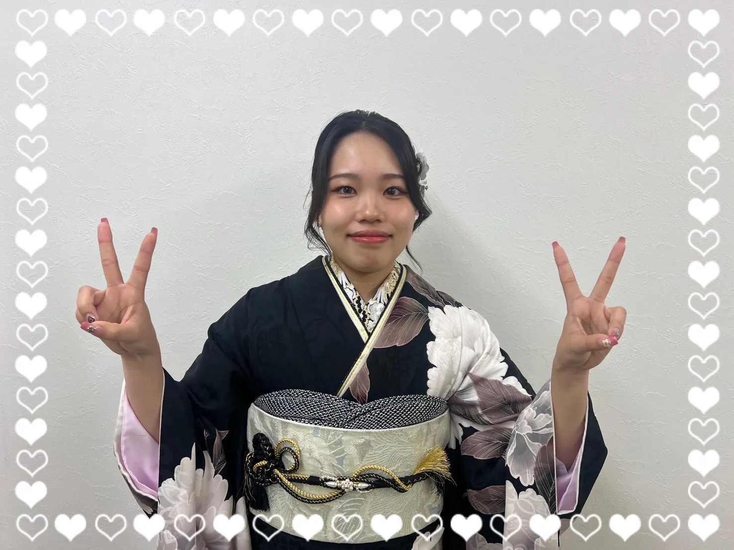 振袖　レンタル　奈良　前撮り　ヴィンテージスタイル　黒/白　ボタン柄　大柄　かっこいい　大人っぽい