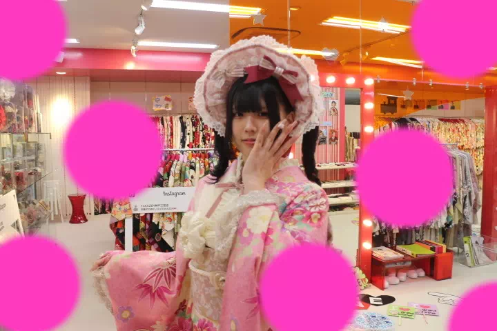 TAKAZEN神戸店　前撮り撮影会　イマドキ　カワイイ　コディネート　振袖　レンタル　ピンク　リボン