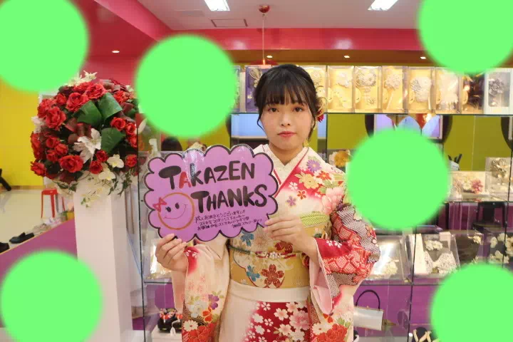 TAKAZEN神戸店　前撮り撮影会　イマドキ　カワイイ　コディネート　振袖　レンタル　古典　赤　白　