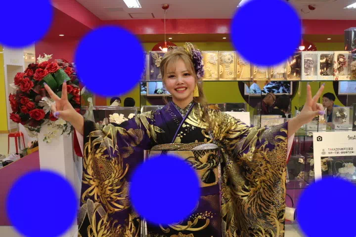 TAKAZEN神戸店　前撮り撮影会　イマドキ　カワイイ　コディネート　振袖　レンタル　　龍　ジャパンモード　紫