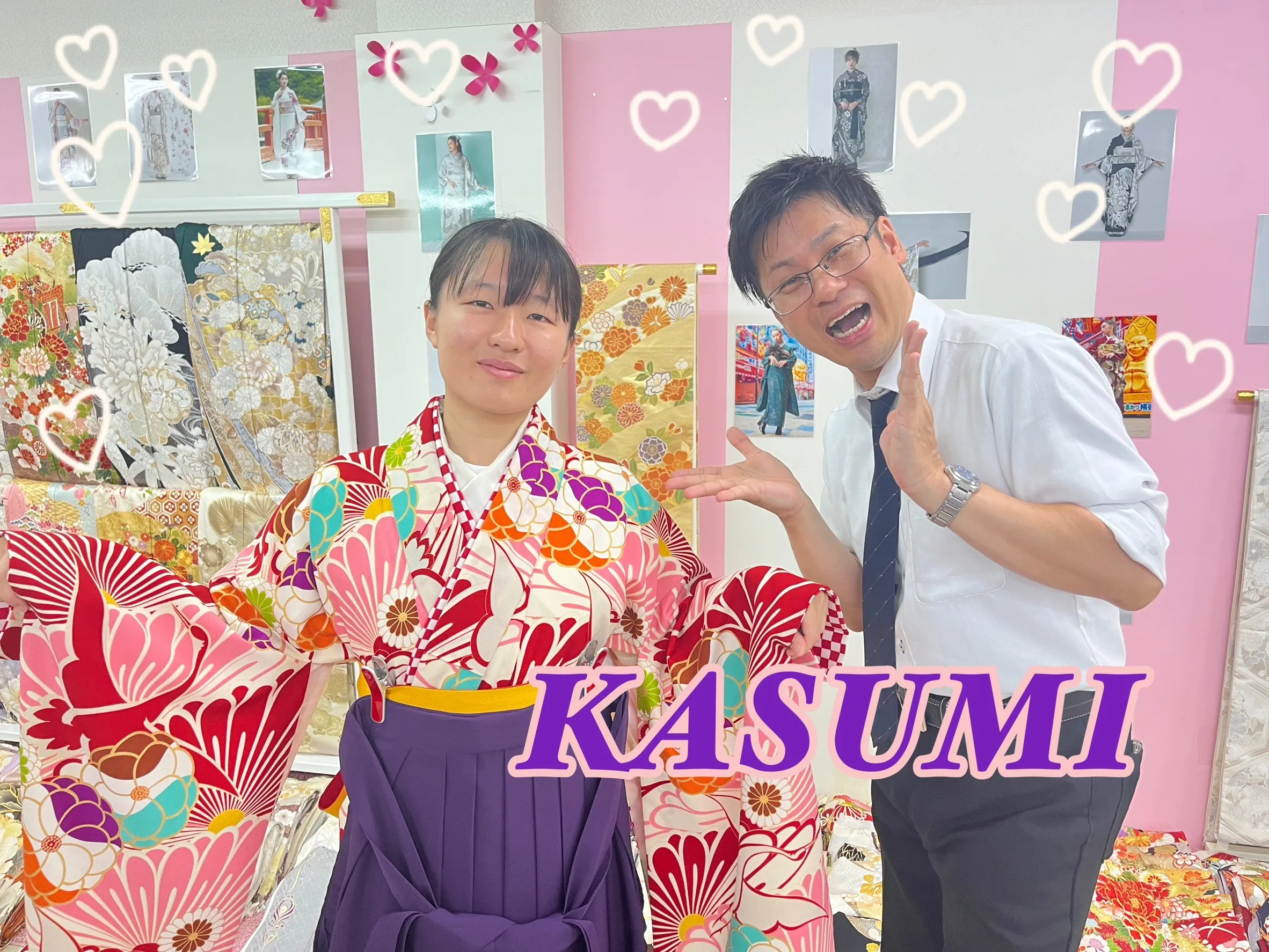 袴　レンタル　奈良　JAPANSTYLE×中村里砂ブランド袴　ピンク/赤/オレンジ　鶴柄　可愛い　暖色系
