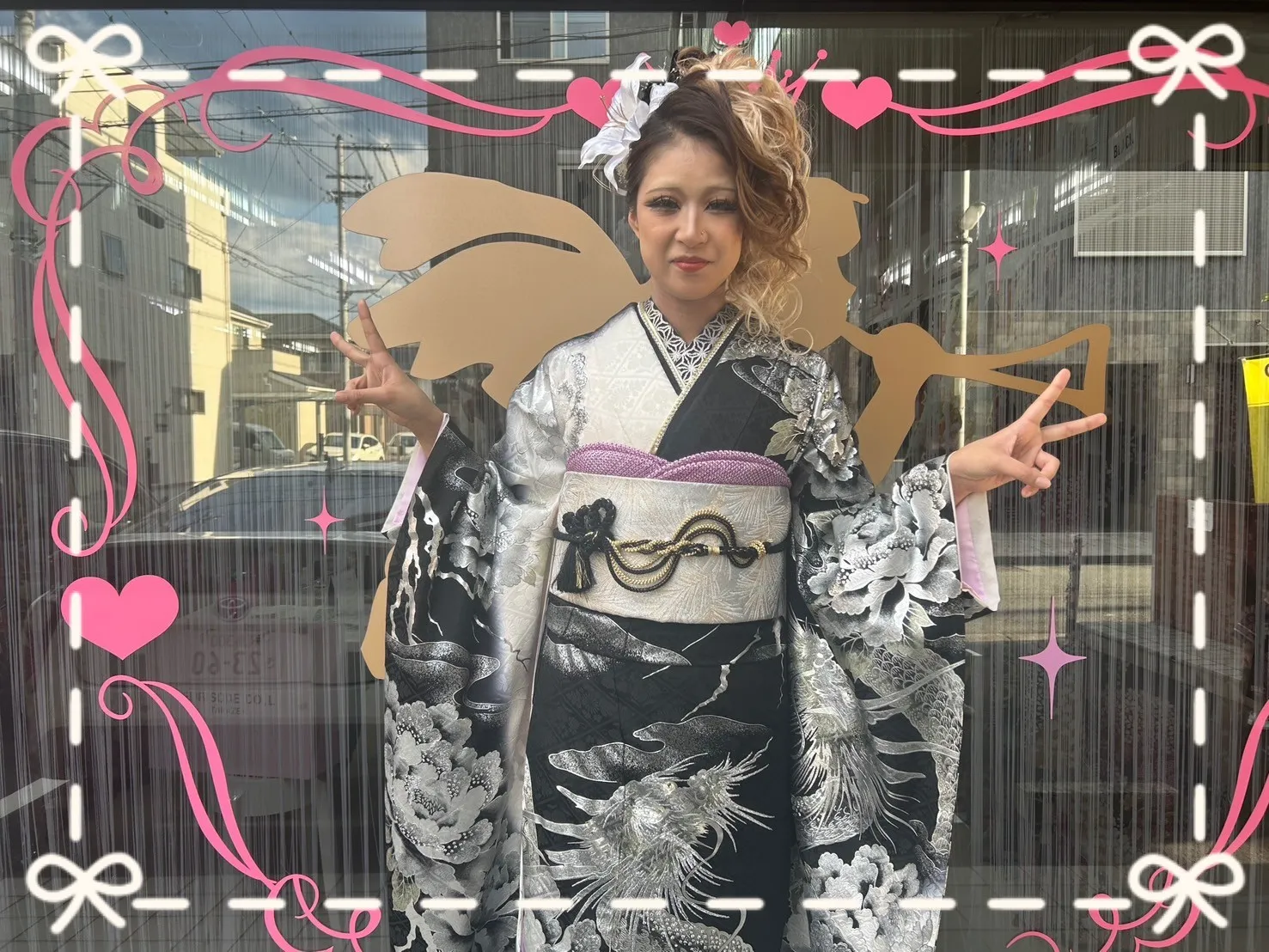 成人式　振袖　前撮り撮影会　ジャパンモード　黒/シルバー(銀色)　本物龍柄一番人気　目立つ　オリジナル　派手　ギラギラ　いかつい　ぴょな