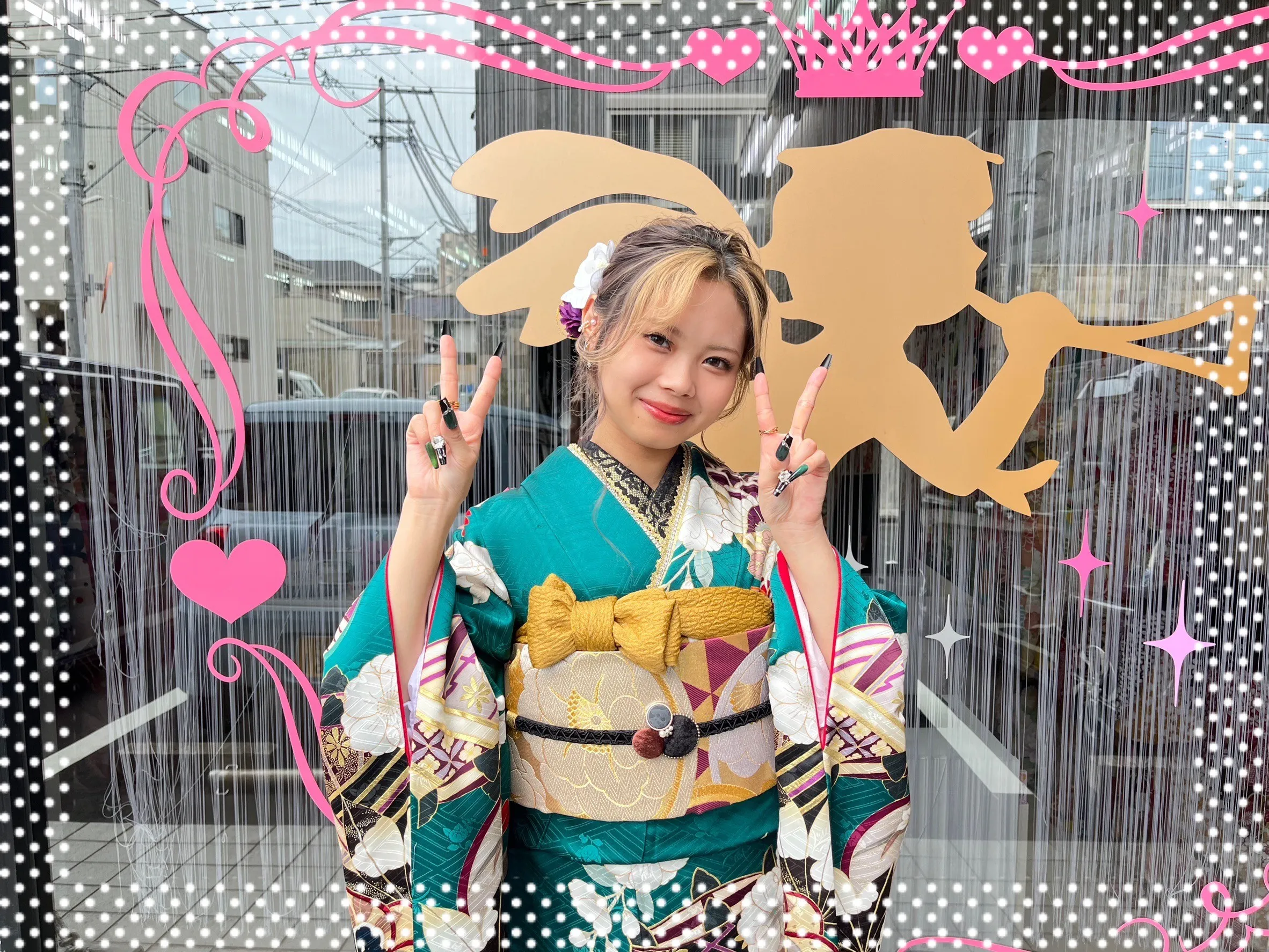 振袖　レンタル　奈良　前撮り撮影会　可愛い　華やか　緑　古典
