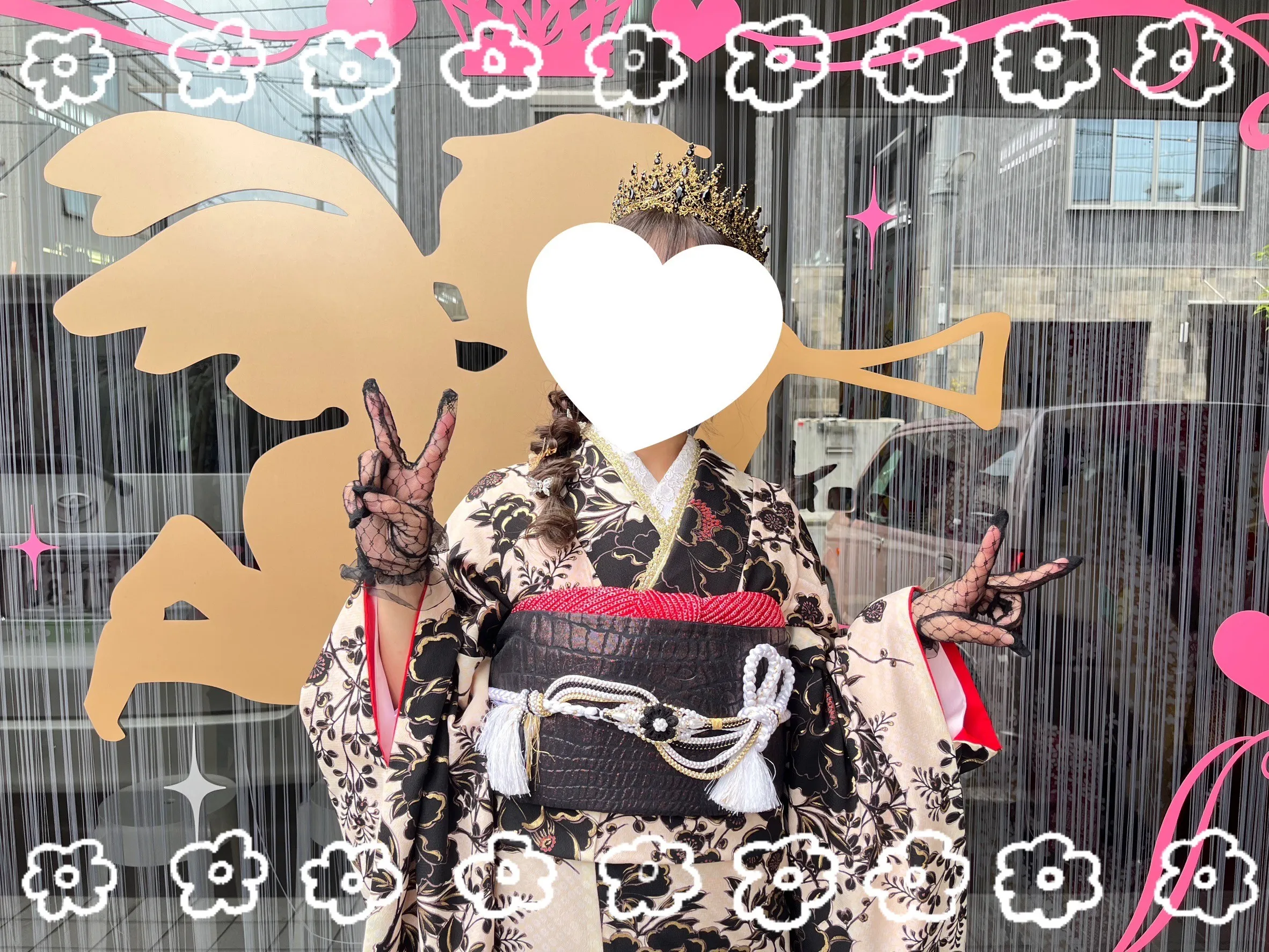 振袖　レンタル　奈良　振袖安い　ニューくすみレトロ　ベージュ/ブラウン　牡丹柄　大正ロマン　アンティーク調　レースインナー/足袋ブーツコーデ　香音ちゃん