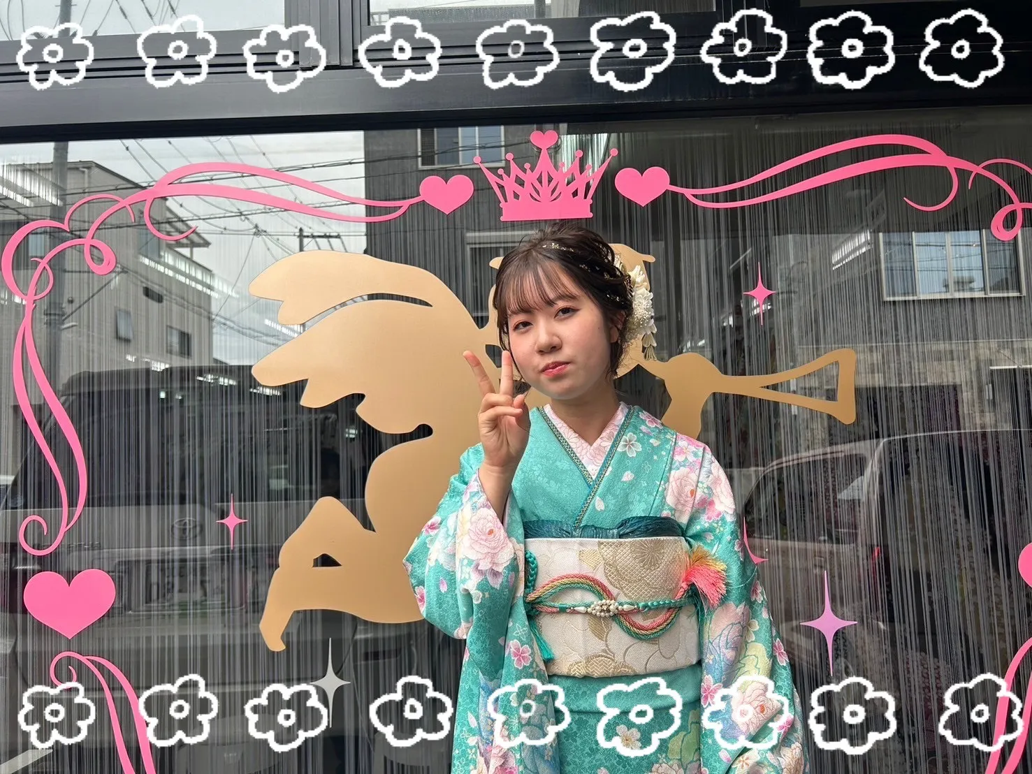 振袖　レンタル　奈良　振袖安い　古典　かわいい　華やか　緑　エメラルドグリーン　綺麗