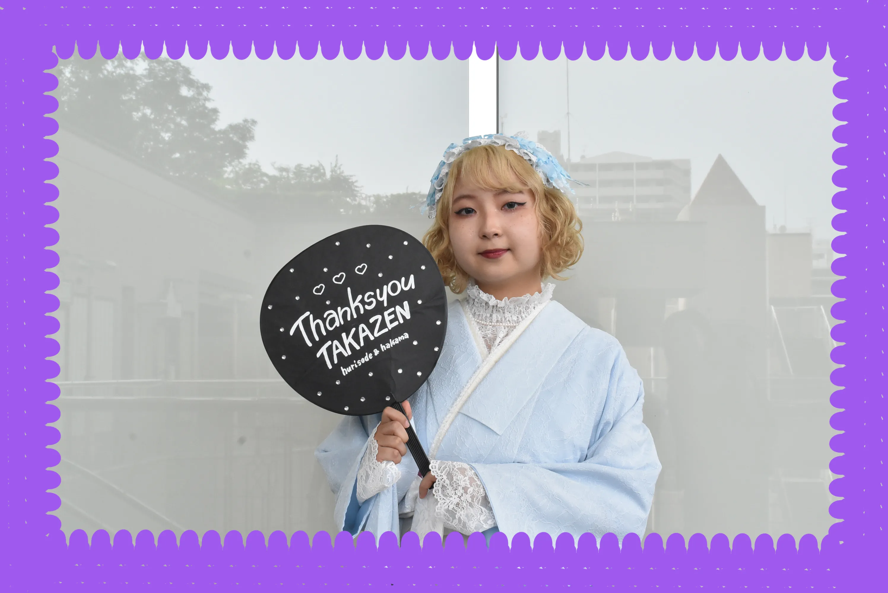 袴　前撮り撮影会　TAKAZEN堺店　水色　白　袴　レース