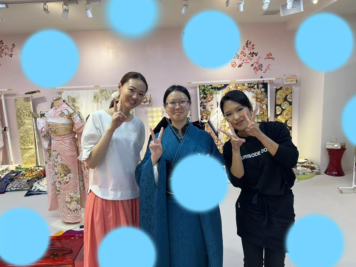 振袖　レンタル　成人式　神戸三宮　TAKAZEN　青色　無地