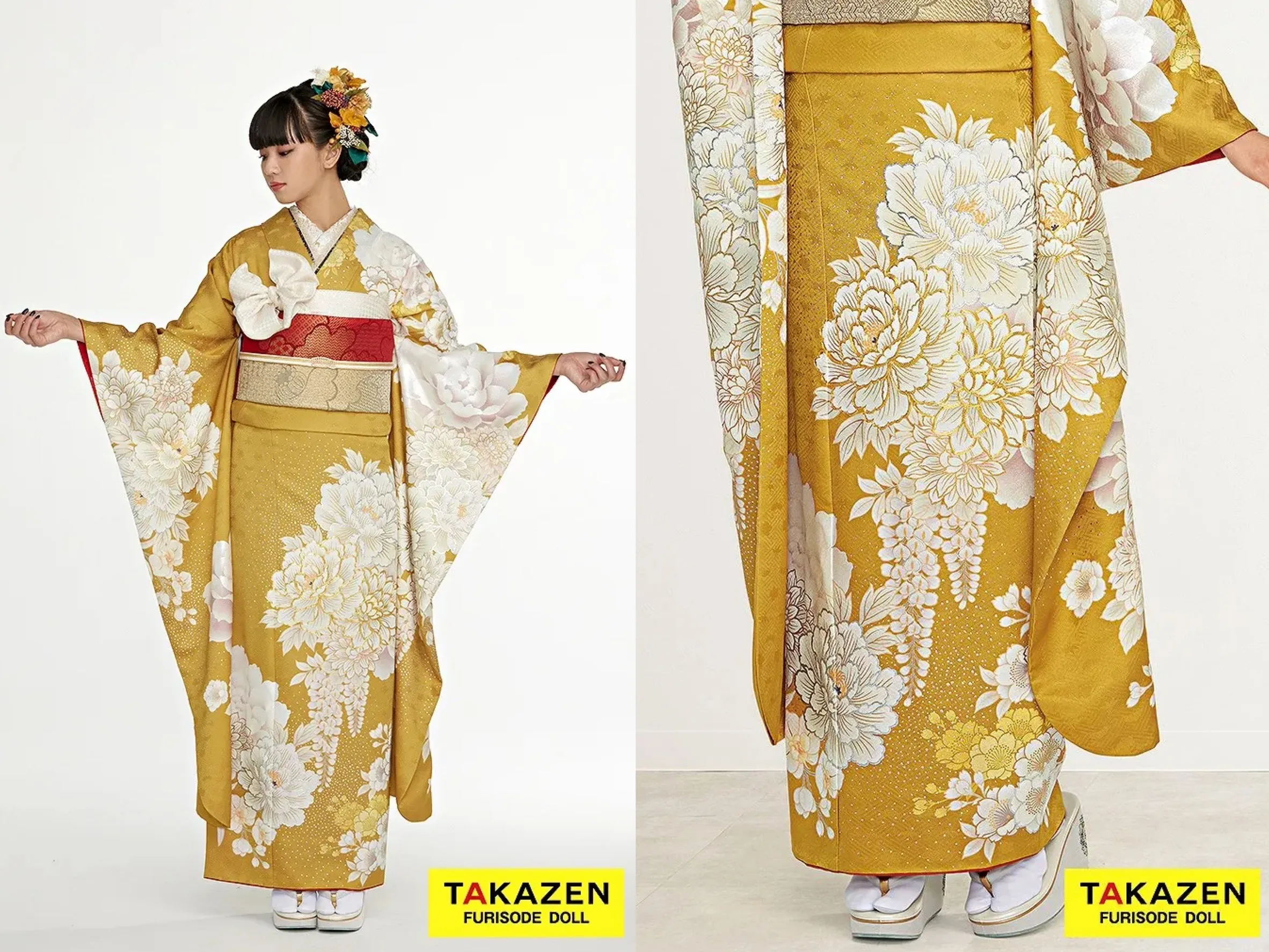振袖　レンタル　奈良　振袖安い　正統派古典　マスタード/からし　ボタン柄/藤の花柄　ヴィンテージスタイル　假屋崎省吾ブランド　大人っぽい