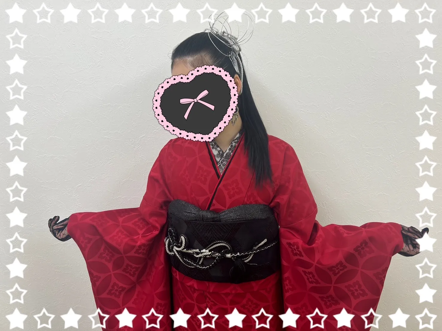 成人式　振袖　前撮り撮影会　奈良　かわいい　かっこいい　シンプル　赤　無地生地　黒