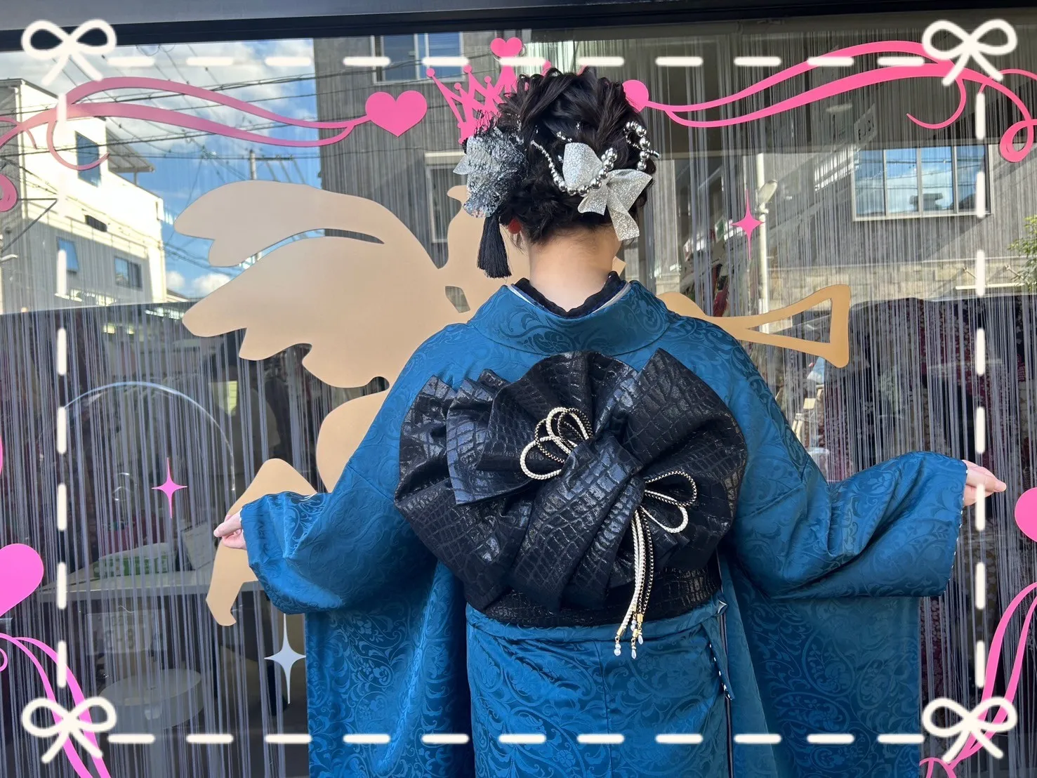 成人式　振袖　前撮り撮影会　ヴィンテージ　かっこいい　青　シンプル　かっこいい　統一感　バラ