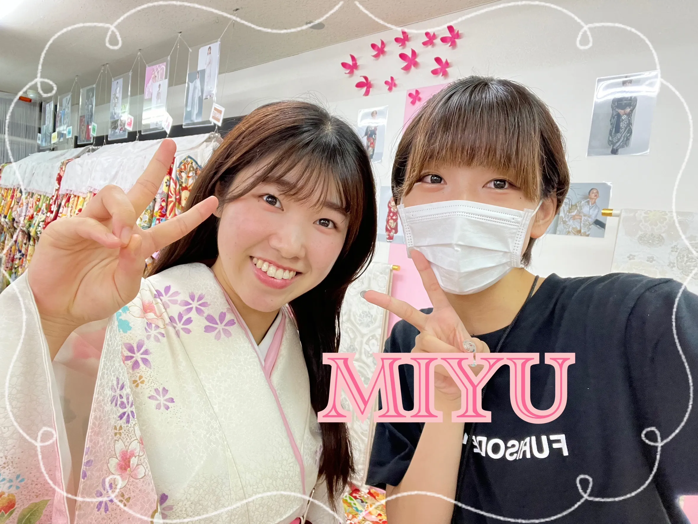 袴　レンタル　奈良　かわいい　女の子らしい　ピンク　白　統一感　小花柄