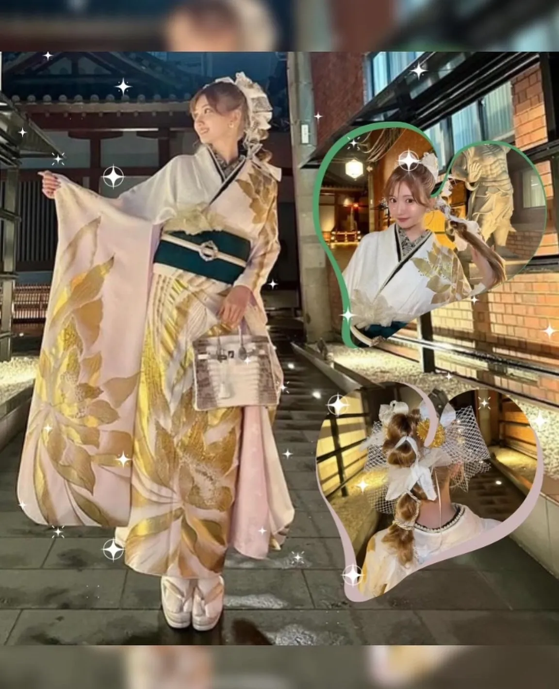 振袖レンタル　成人式　なんば　心斎橋　天王寺　シュシュ　キラキラ振袖　ひめかちゃん着用　リボン　キャバ嬢