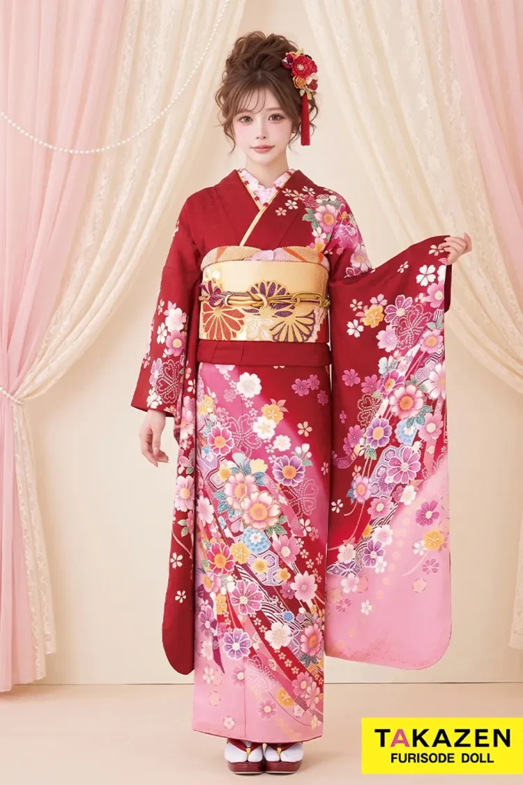 TAKAZENのレンタル振袖 安い!王道正統派古典 赤/ピンク 桜柄 柄小さめ 上品 清楚 かわいい【通販可】32169