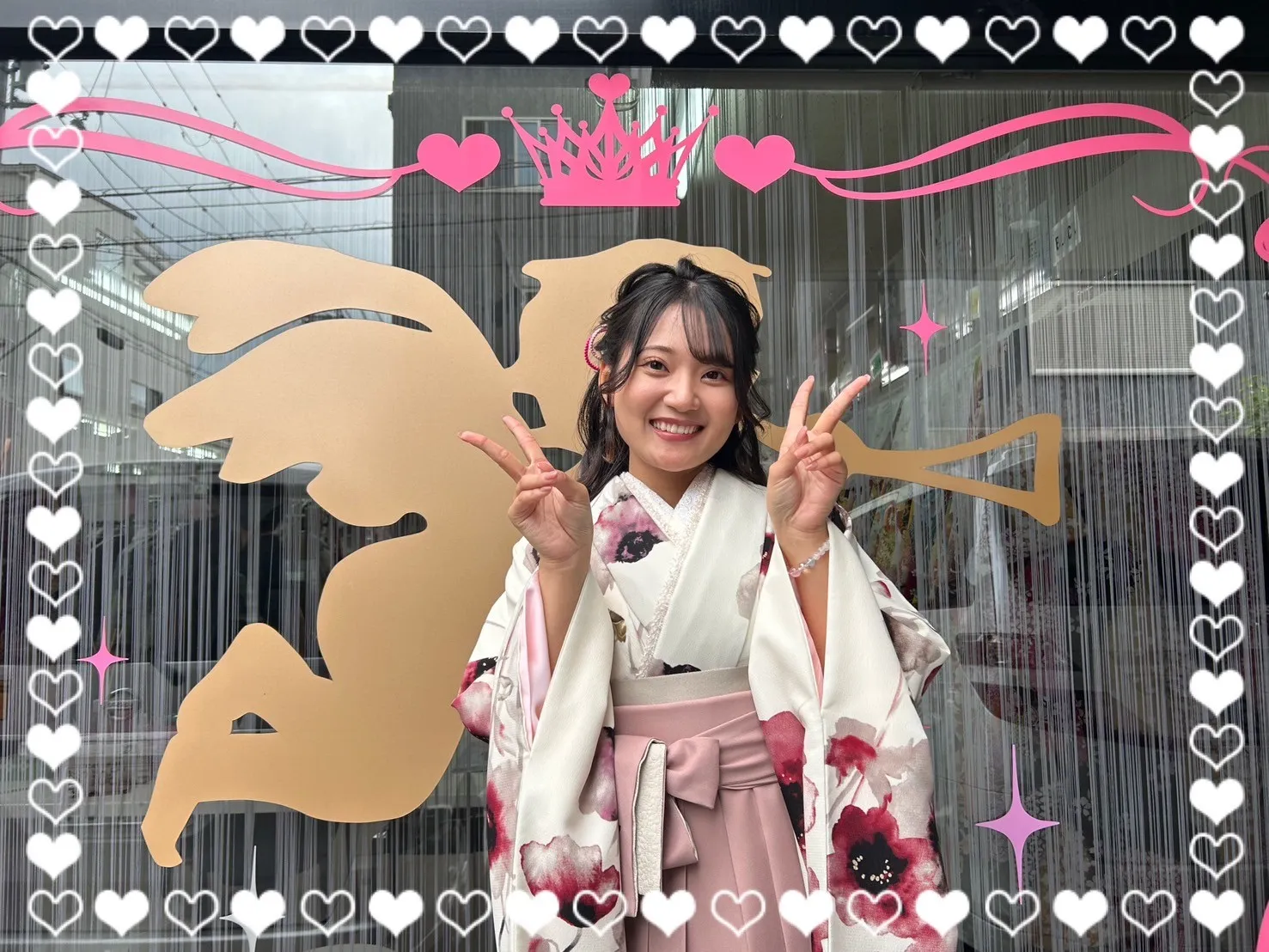 袴　前撮り撮影会　可愛い　おしゃれ　JAPANSTYLE×中村里砂ブランド袴　くすみカラーガーリー　白/ピンク　水彩画風　かわいい　量産型　女の子らしい