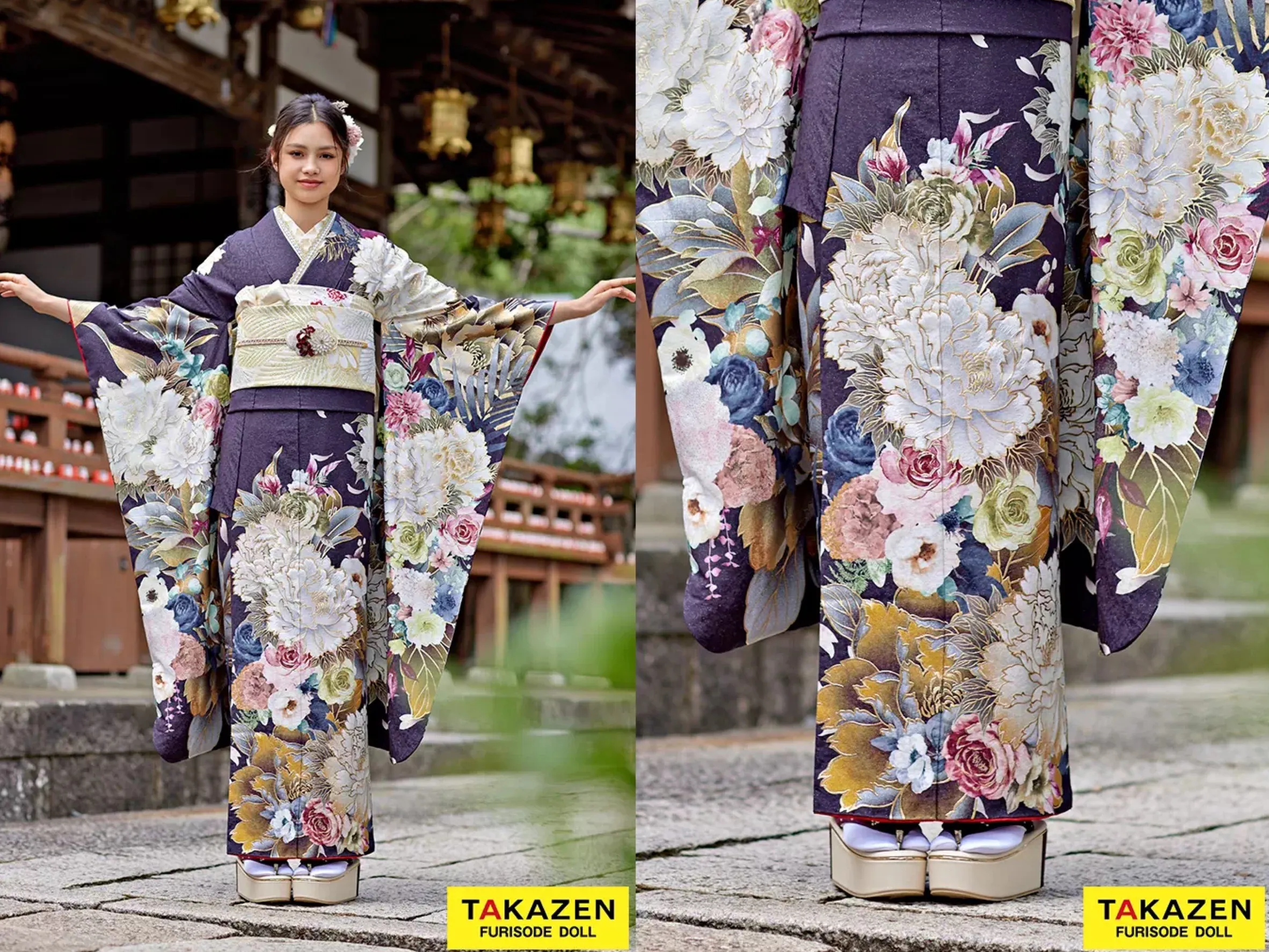 振袖　レンタル　奈良　振袖安い　最新作正統派古典　紫　牡丹柄/大柄　假屋崎省吾デザイン　豪華　華やか