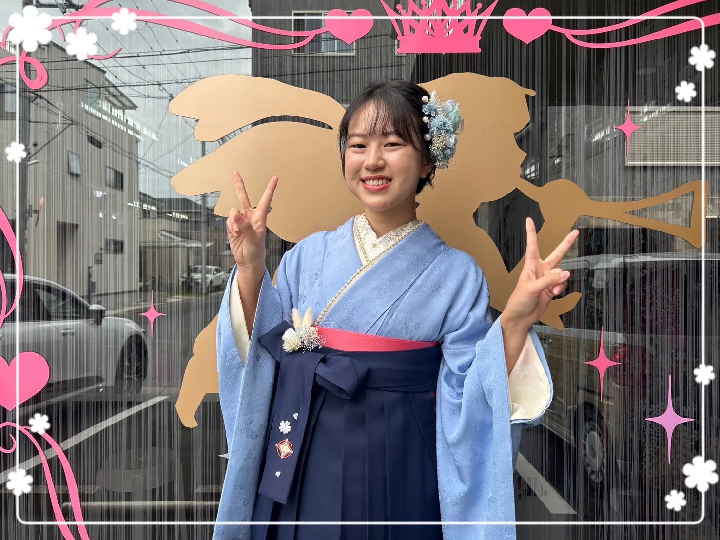 袴　前撮り撮影会　可愛い　おしゃれ　持ち込み　青　シンプル　ピンク　華やか