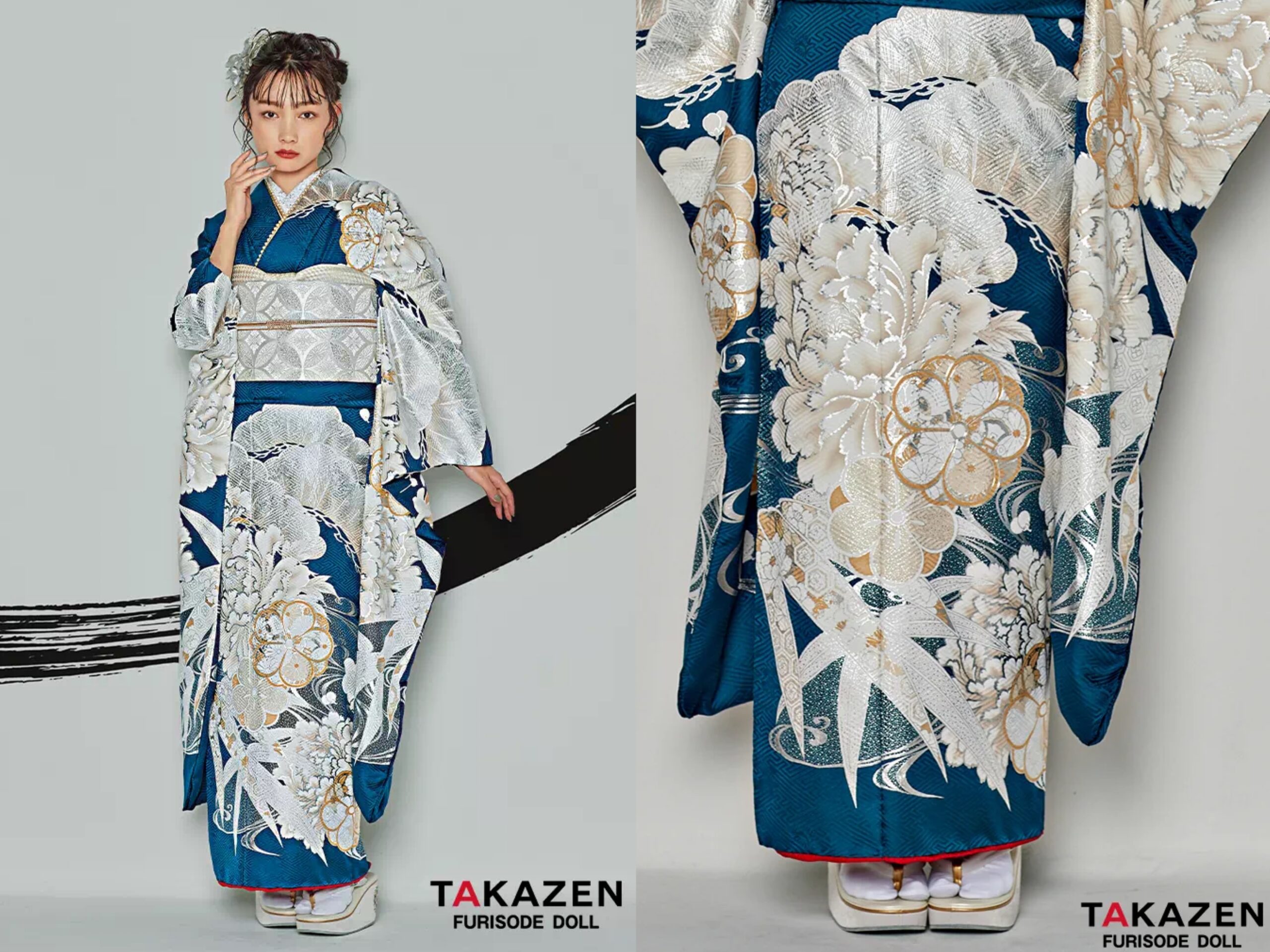 振袖　レンタル　奈良　振袖安い　最新作粋古典　ターコイズブルー/青/白　吉祥文様/流水模様　クール　寒色系　シック