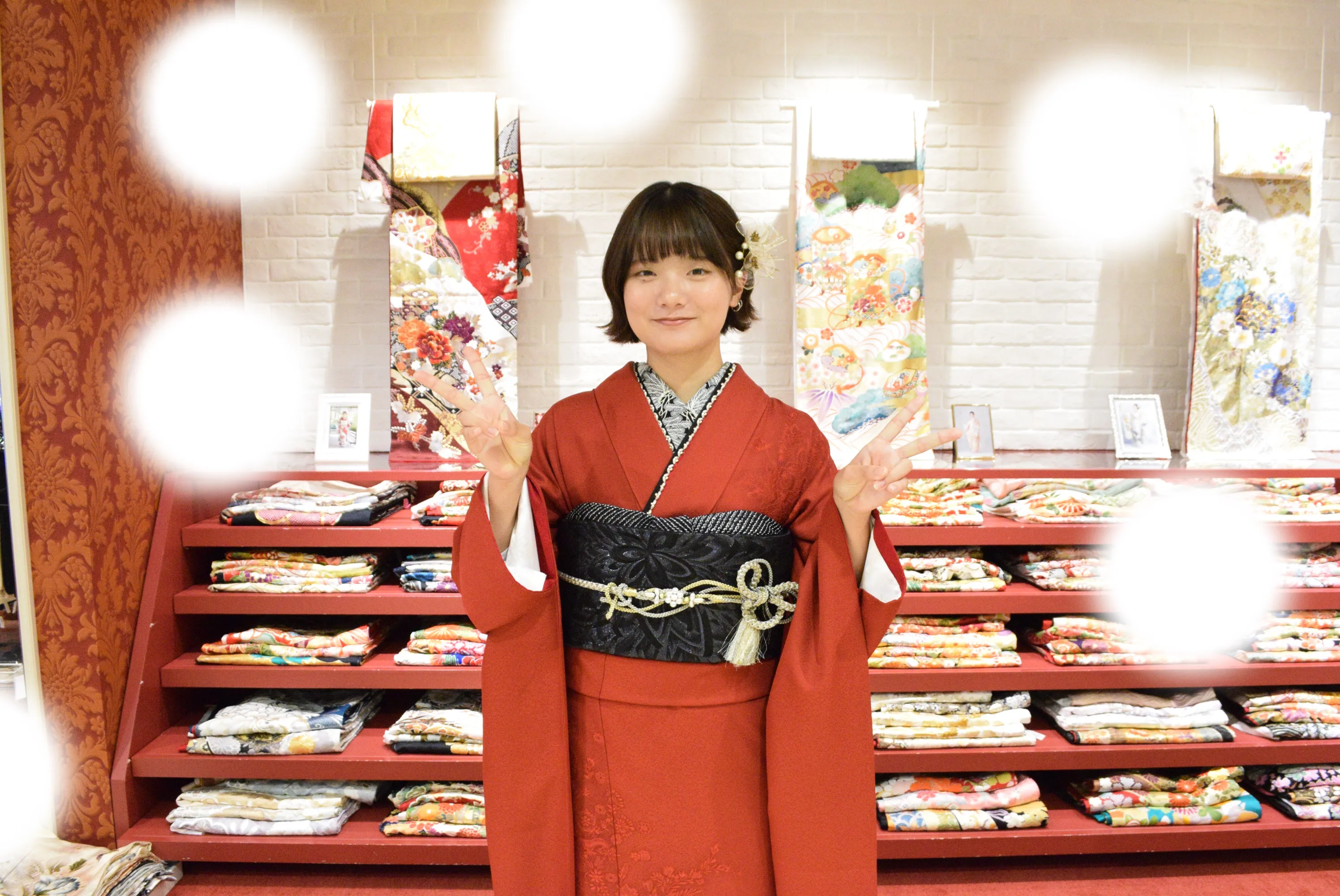 成人式　前撮り　梅田　赤　無地　ヴィンテージ　かっこいい　オシャレ