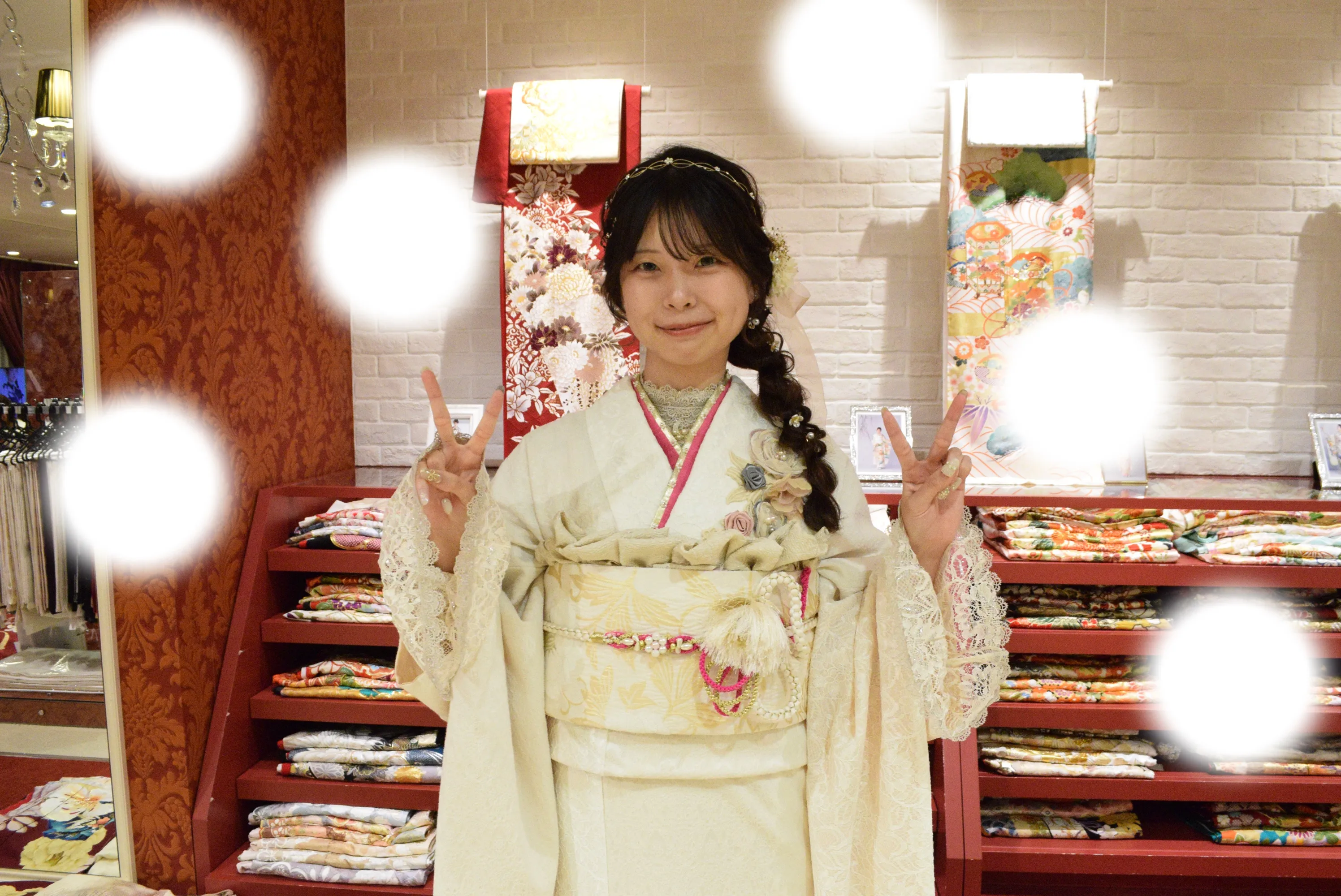 成人式　前撮り　梅田 ヘップバーン　ミニョン　立体花　白