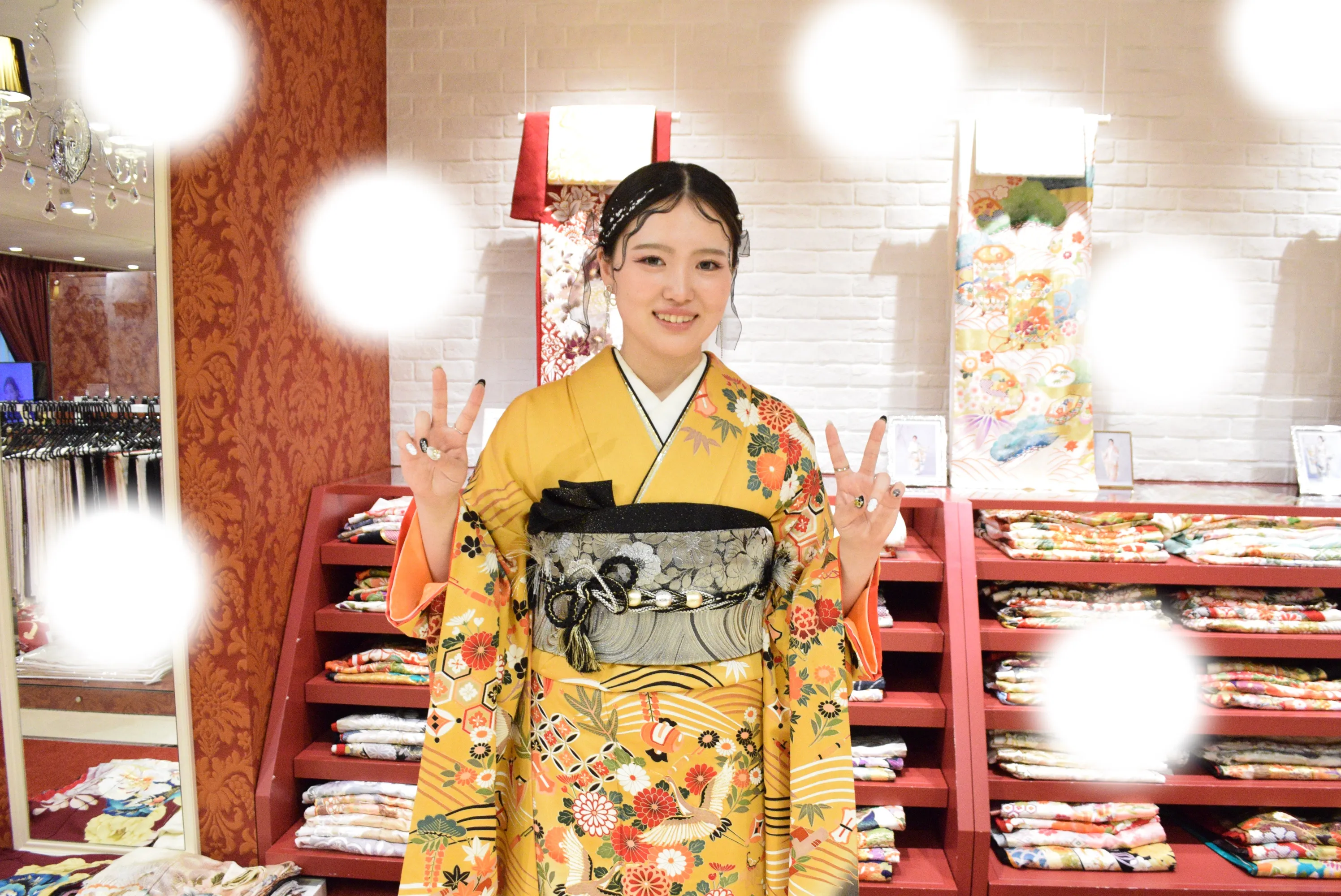 成人式　前撮り　梅田　古典　黄色　王道　可愛い　オシャレ　家族写真