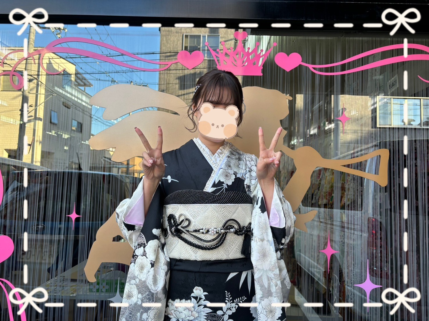 前撮り　撮影会　振袖　レンタル　奈良　きれい　かわいい　くすみ　ガーリー　古典　イマドキ　最新作正統派古典　黒/白/シルバー　牡丹柄　かっこいい　粋　大人っぽい