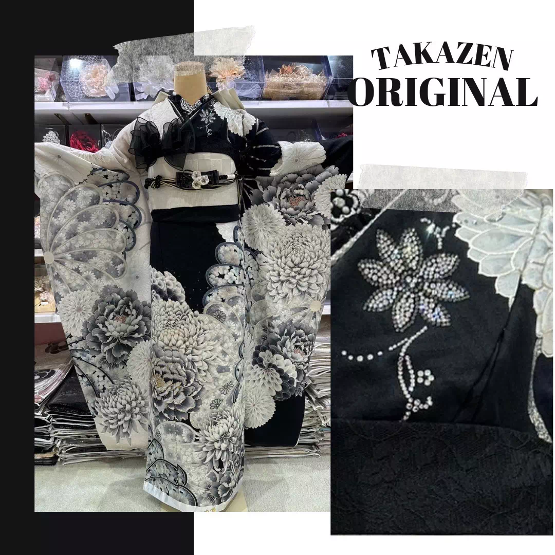 【TAKAZEN姫路店】♡21日　九重×中村里砂　TAKAZENオリジナル配色のスワロフスキー付モノクロ振袖のご紹介♡
