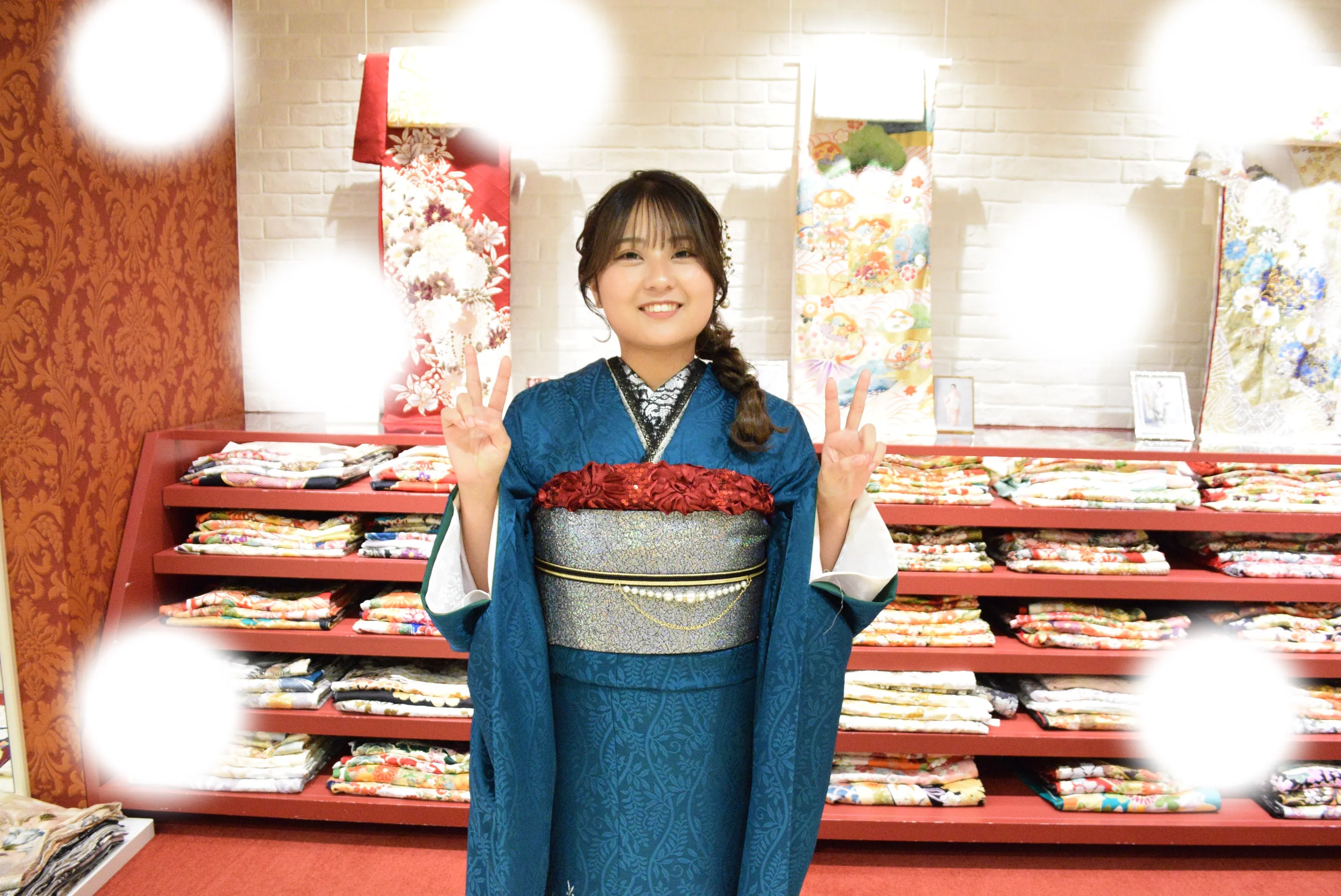 成人式　前撮り　梅田　青　ヴィンテージ　オシャレ　ブーツスタイル